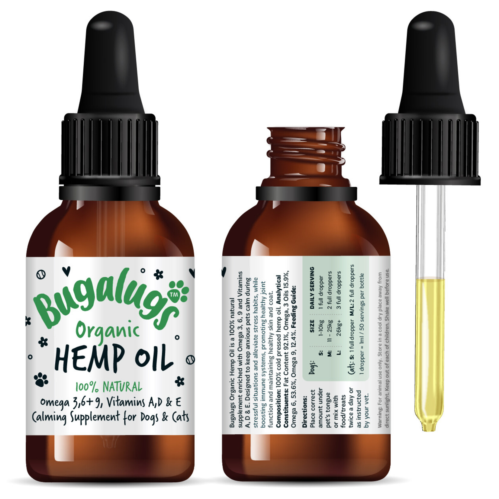 Bugalugs Organic Hemp Oil 100% Natural Calming Supplement for Dogs & Cats, 50ml