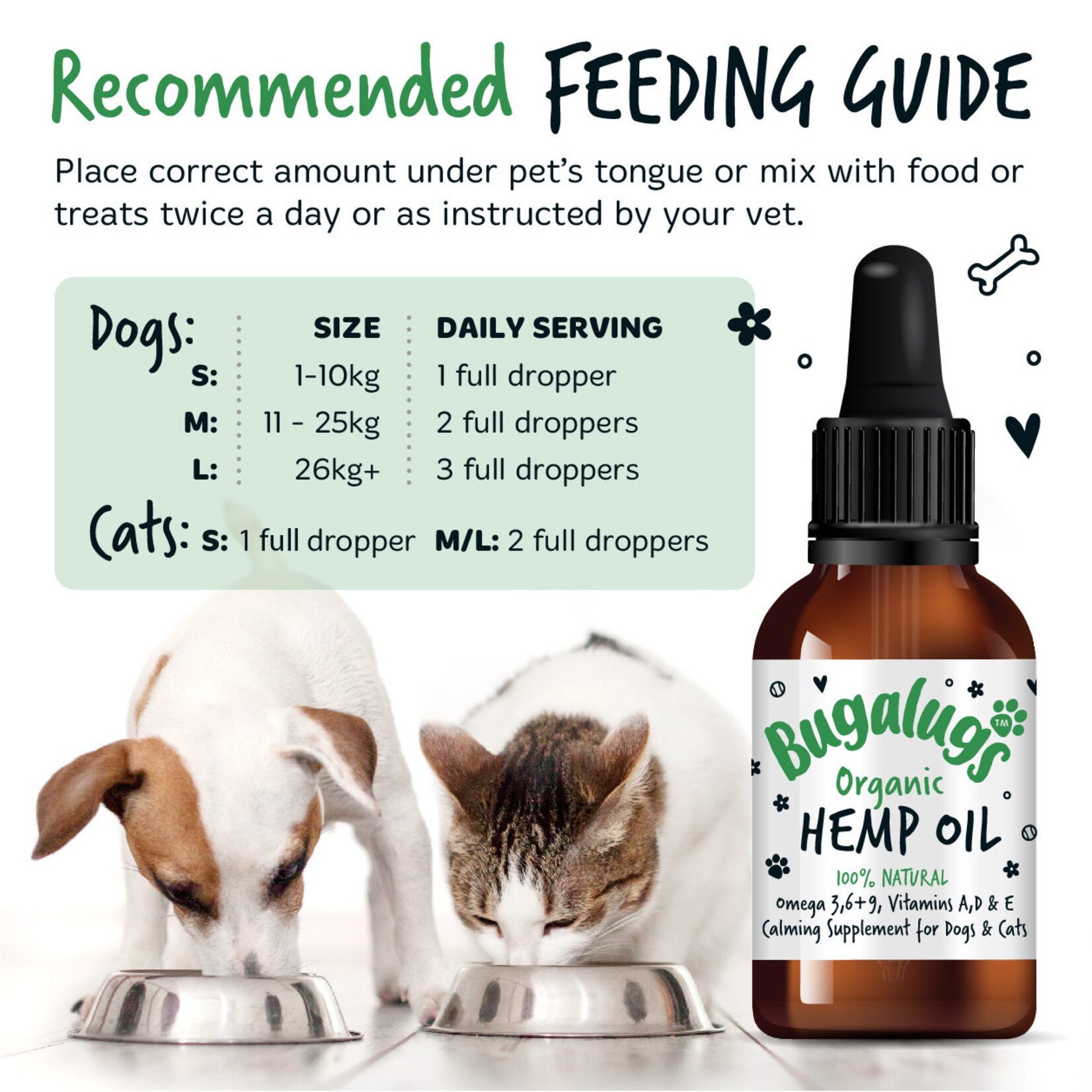 Bugalugs Organic Hemp Oil 100% Natural Calming Supplement for Dogs & Cats, 50ml