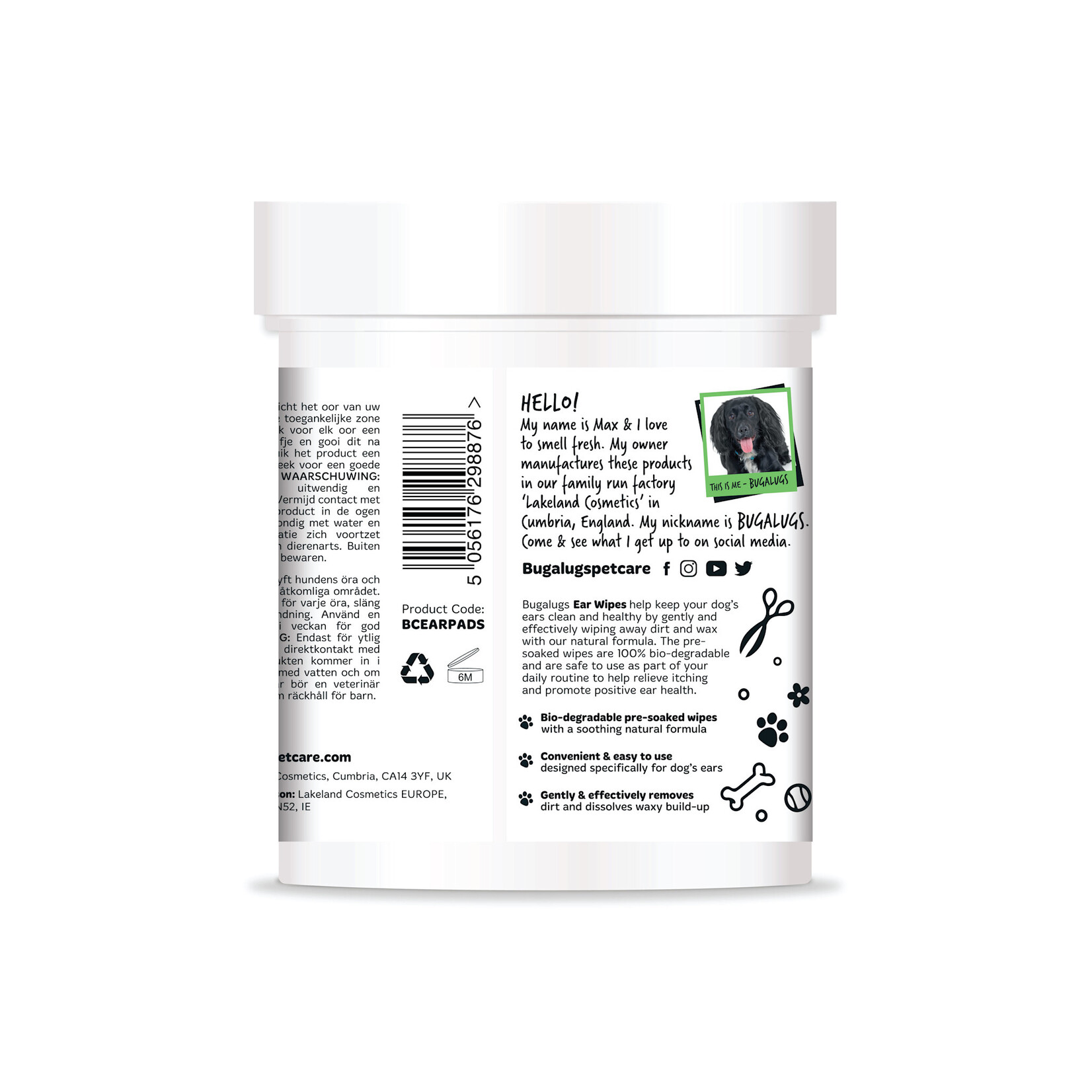 Bugalugs Soothing Ear Wipes for Dogs 100 Pre-soaked & Biodegradable Wipes