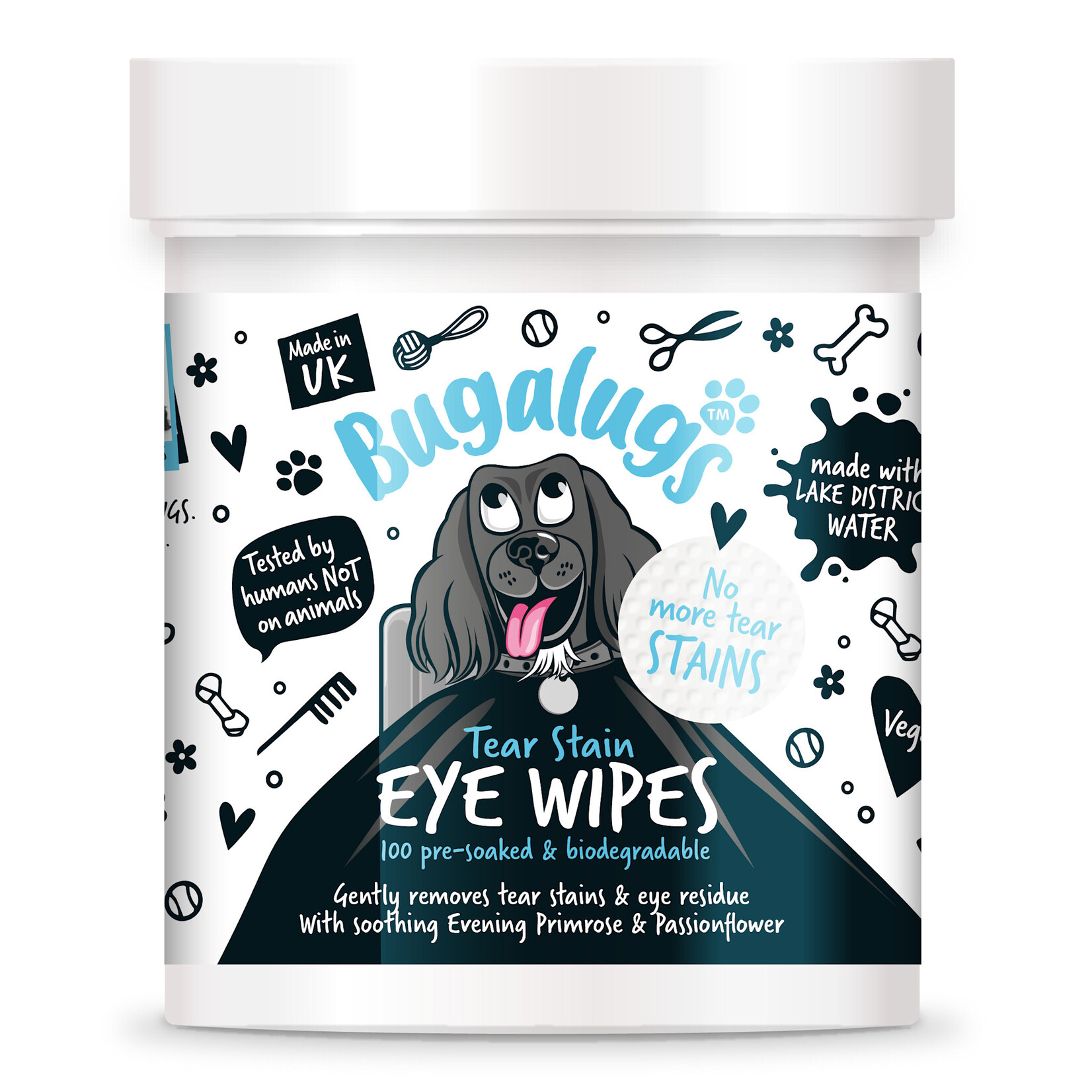 Bugalugs Tear Stain Eye Wipes for Dogs and Cats 100 Pre-soaked & Biodegradable Wipes