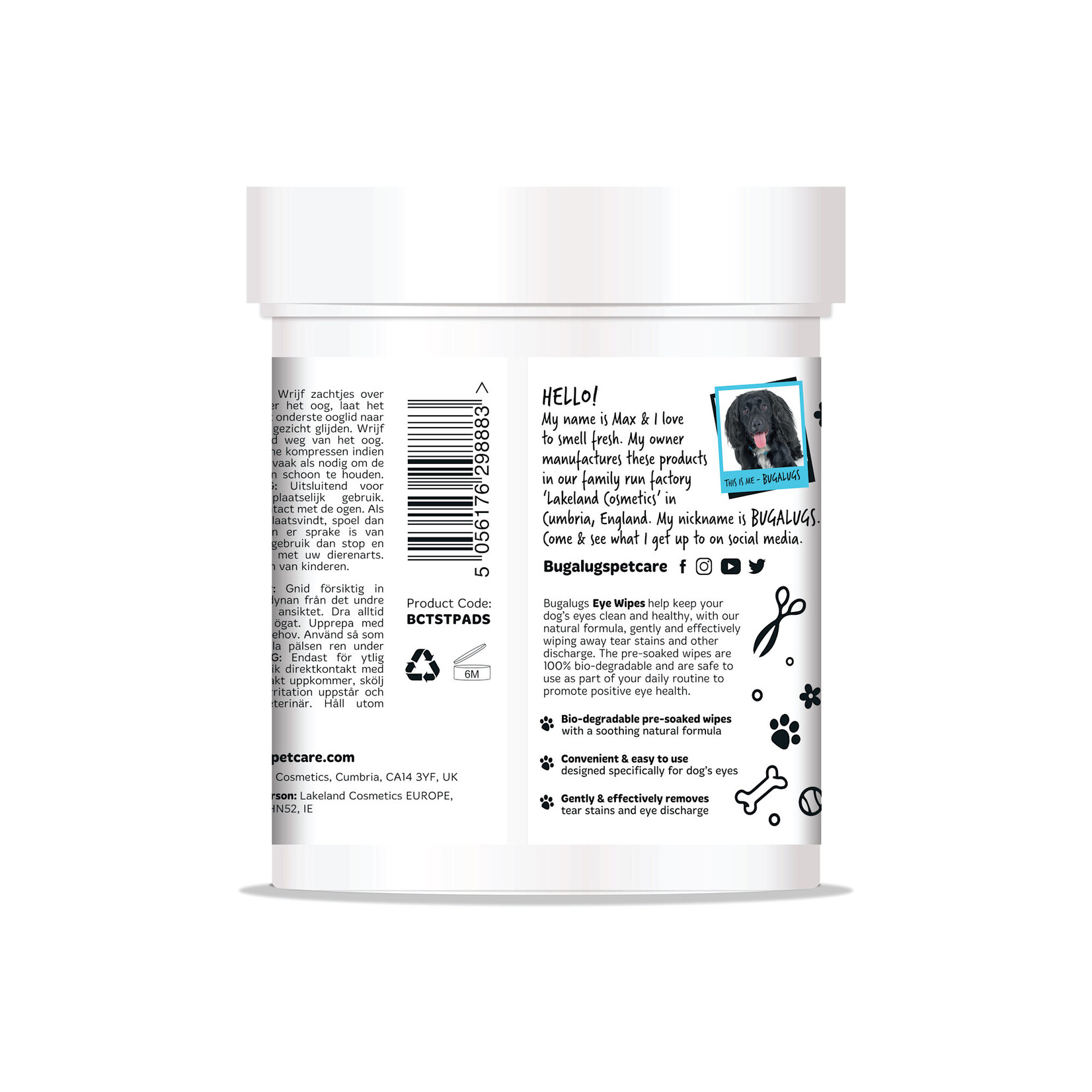 Bugalugs Tear Stain Eye Wipes for Dogs and Cats 100 Pre-soaked & Biodegradable Wipes