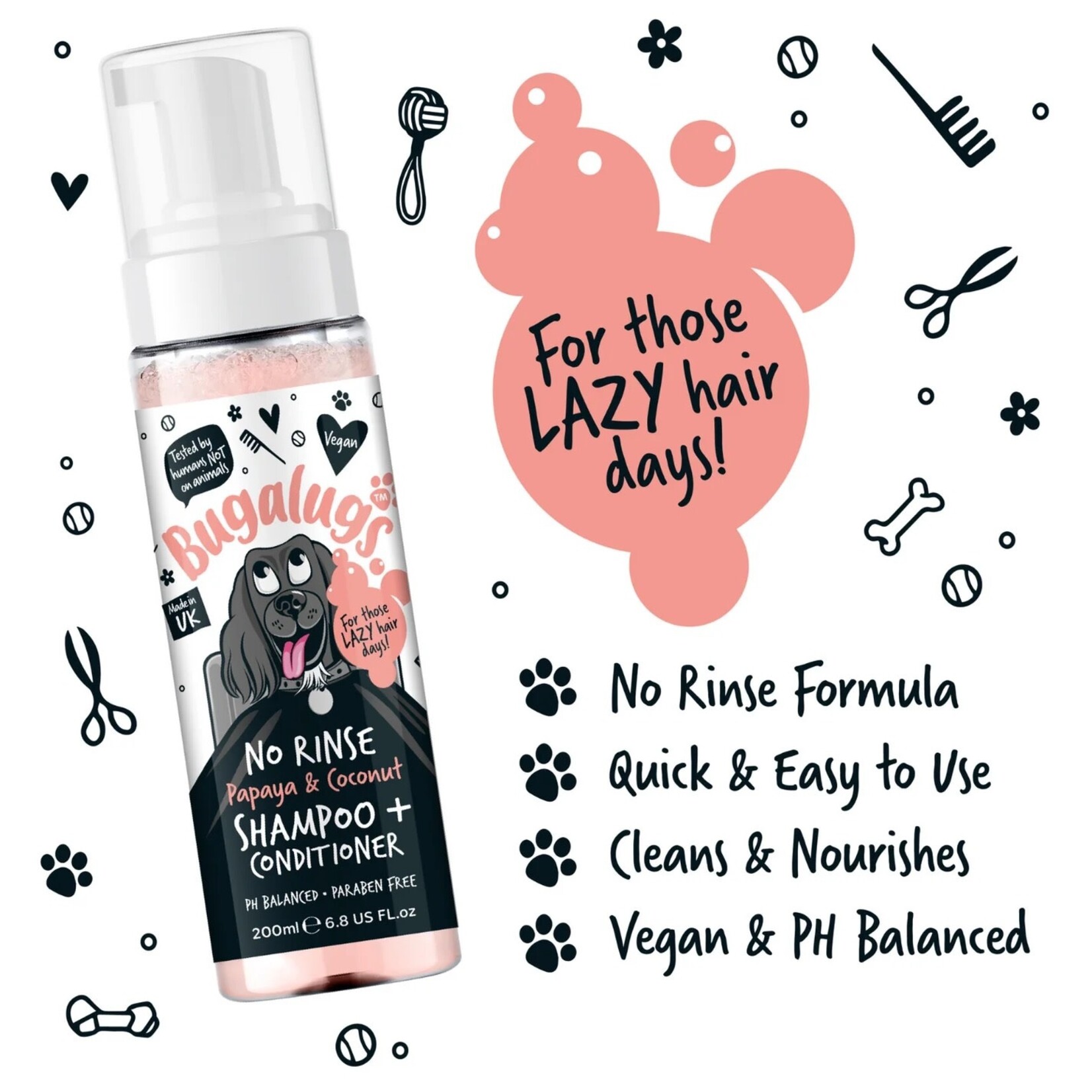 Bugalugs No Rinse Papaya & Coconut Dog Shampoo & Conditioner, 200ml
