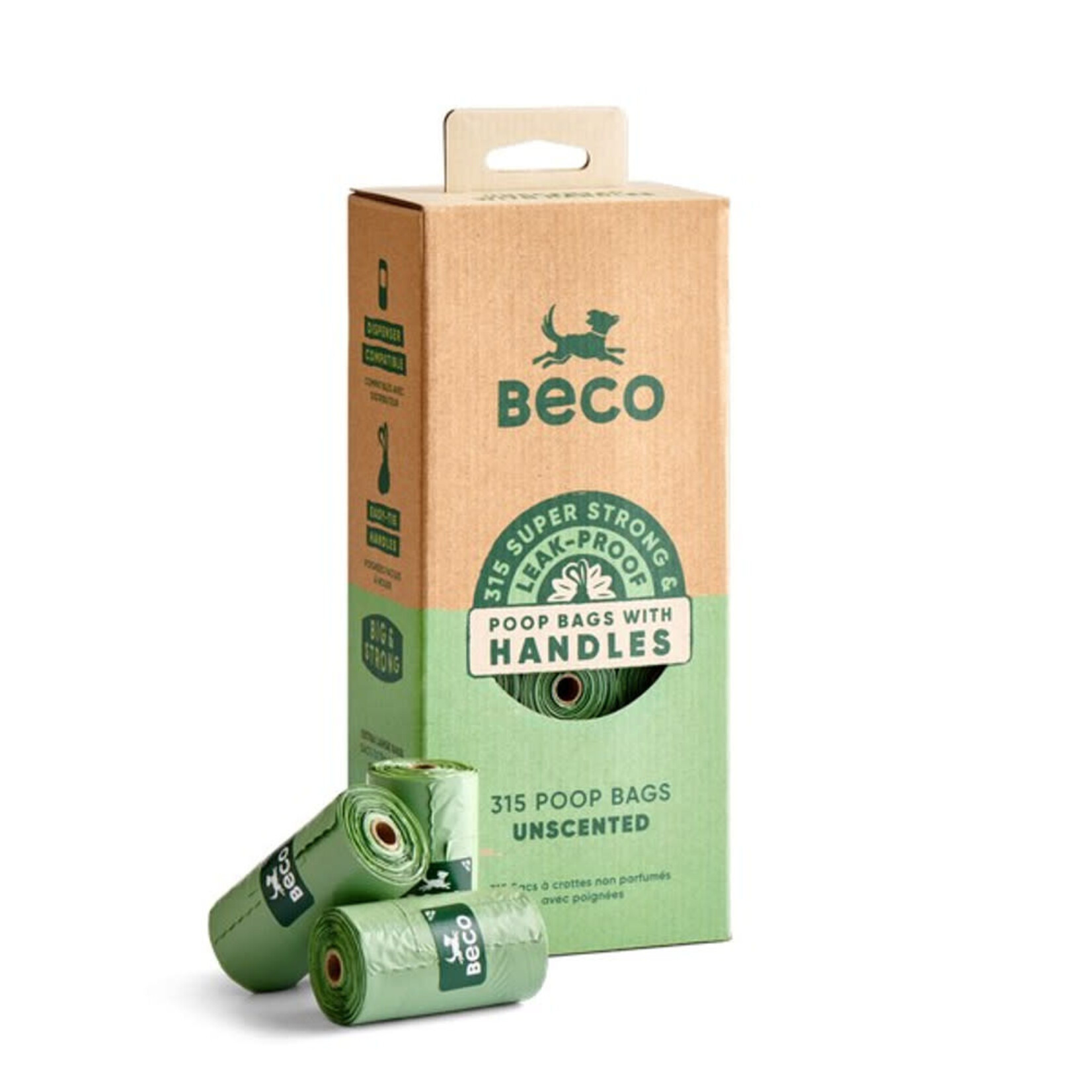 Beco Eco-Friendly Unscented Degradable Poop Bags with Handles on Rolls, 315 bags