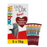 Webbox Lick-e-Lix, Yoghurt Cat Treats - Beef, 5 x 15g