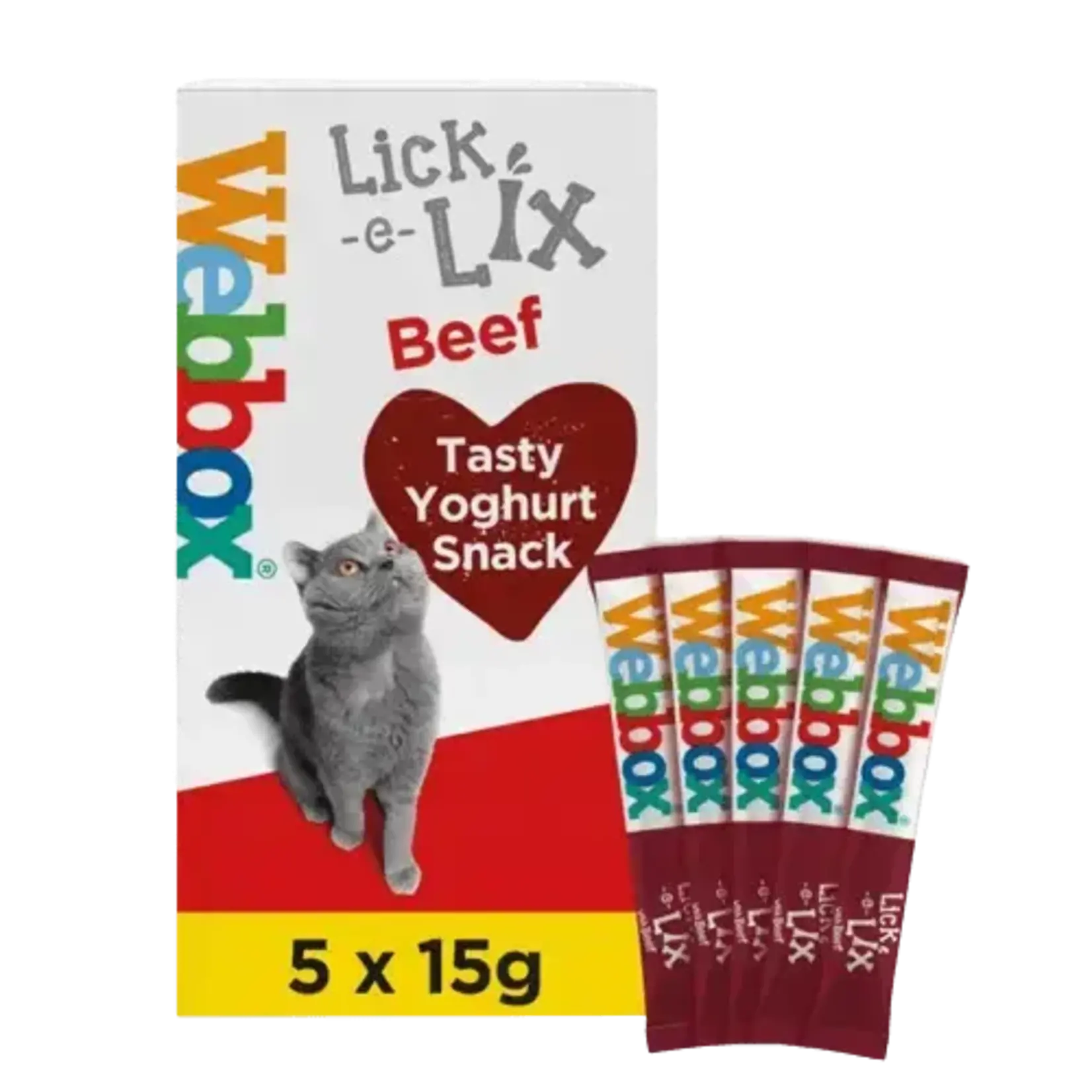 Webbox Lick-e-Lix, Yoghurt Cat Treats - Beef, 5 x 15g