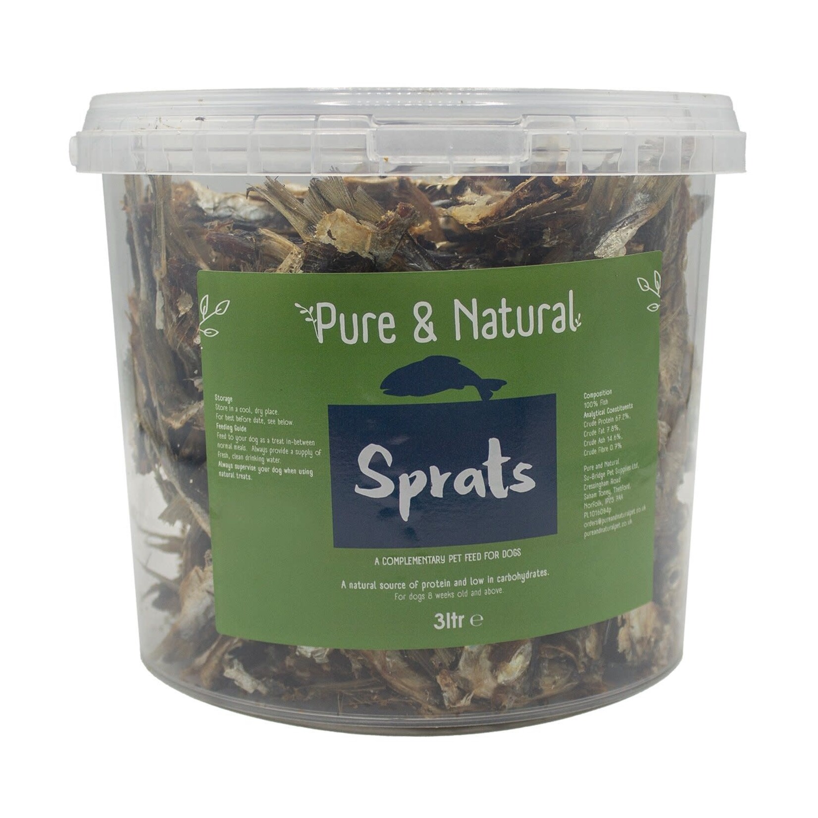 Pure & Natural Sprats Dog Treats Tub, 3 litre