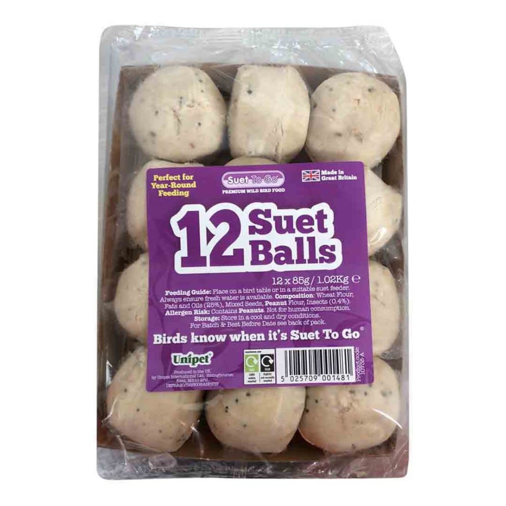 Insect Suet Wild Bird Food Balls, 12 pack