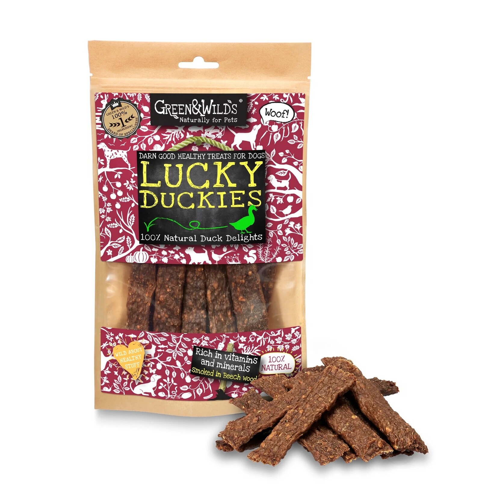 Green and Wild's Lucky Duckies 100% Natural Duck Dog Treats, 100g