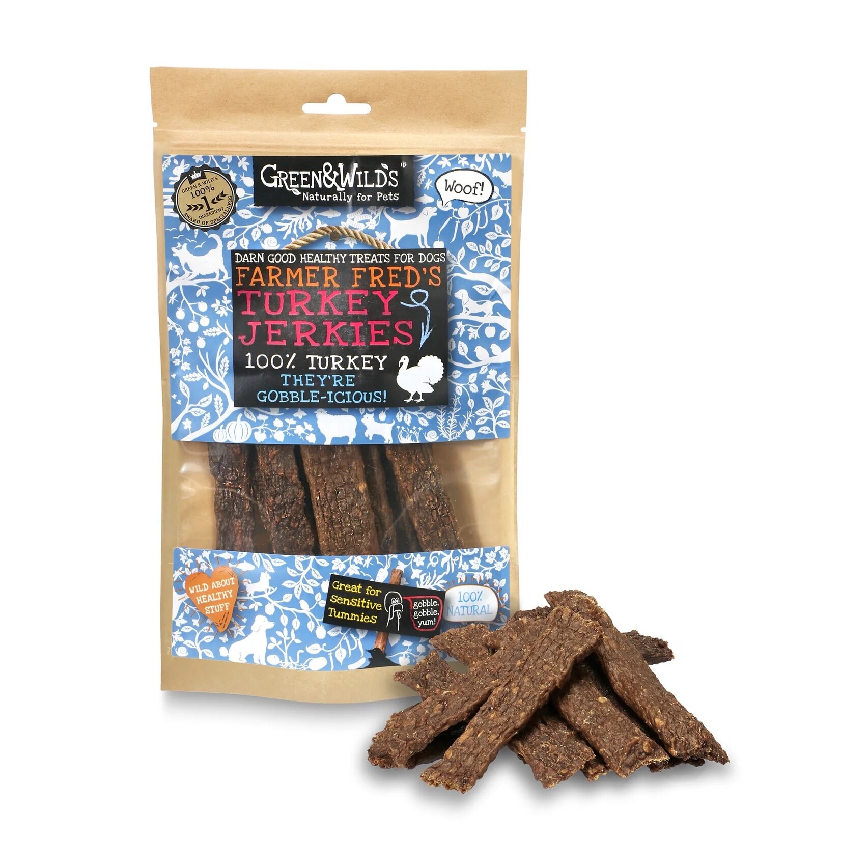 Green and Wild's Turkey Jerkies 100% Turkey Dog Chews, 100g