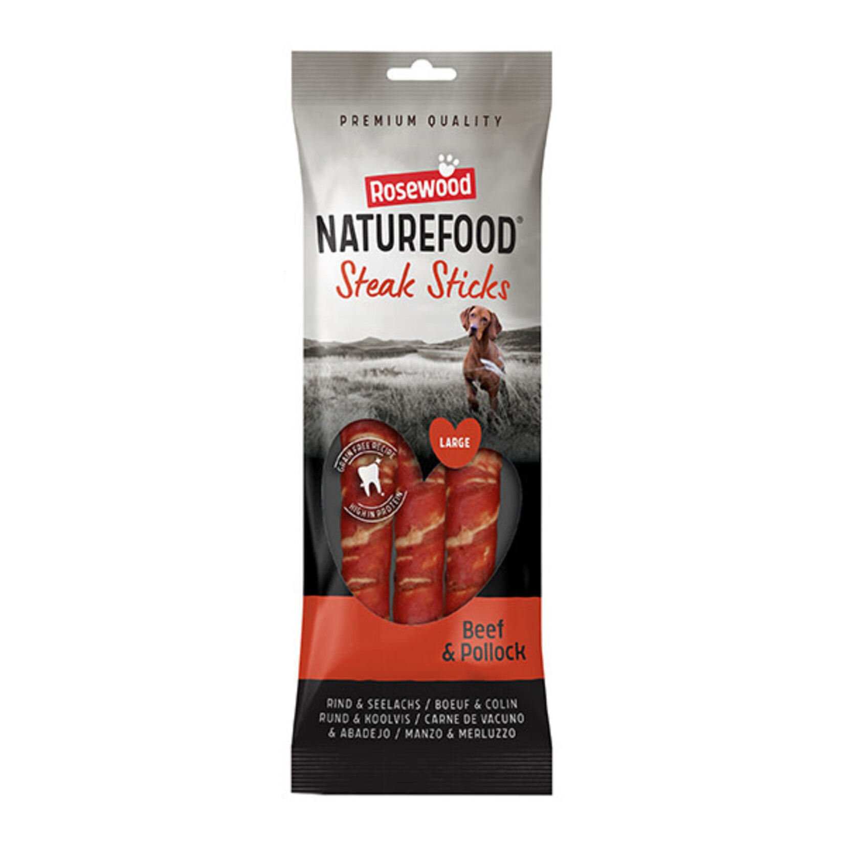 Rosewood Naturefood Steak Sticks Beef & Pollock Dog Treats, Large 3 pack 240g