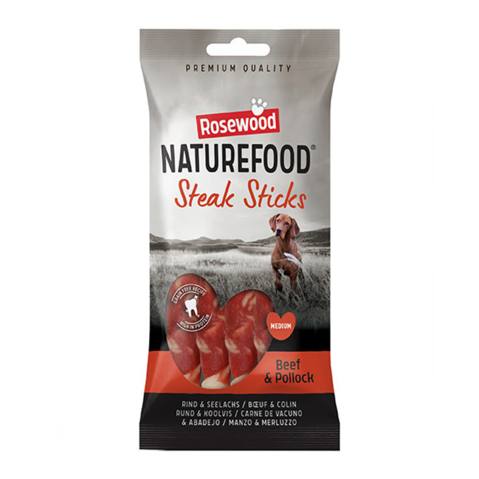 Rosewood Naturefood Steak Sticks Beef & Pollock Dog Treats, Medium 4 pack 90g