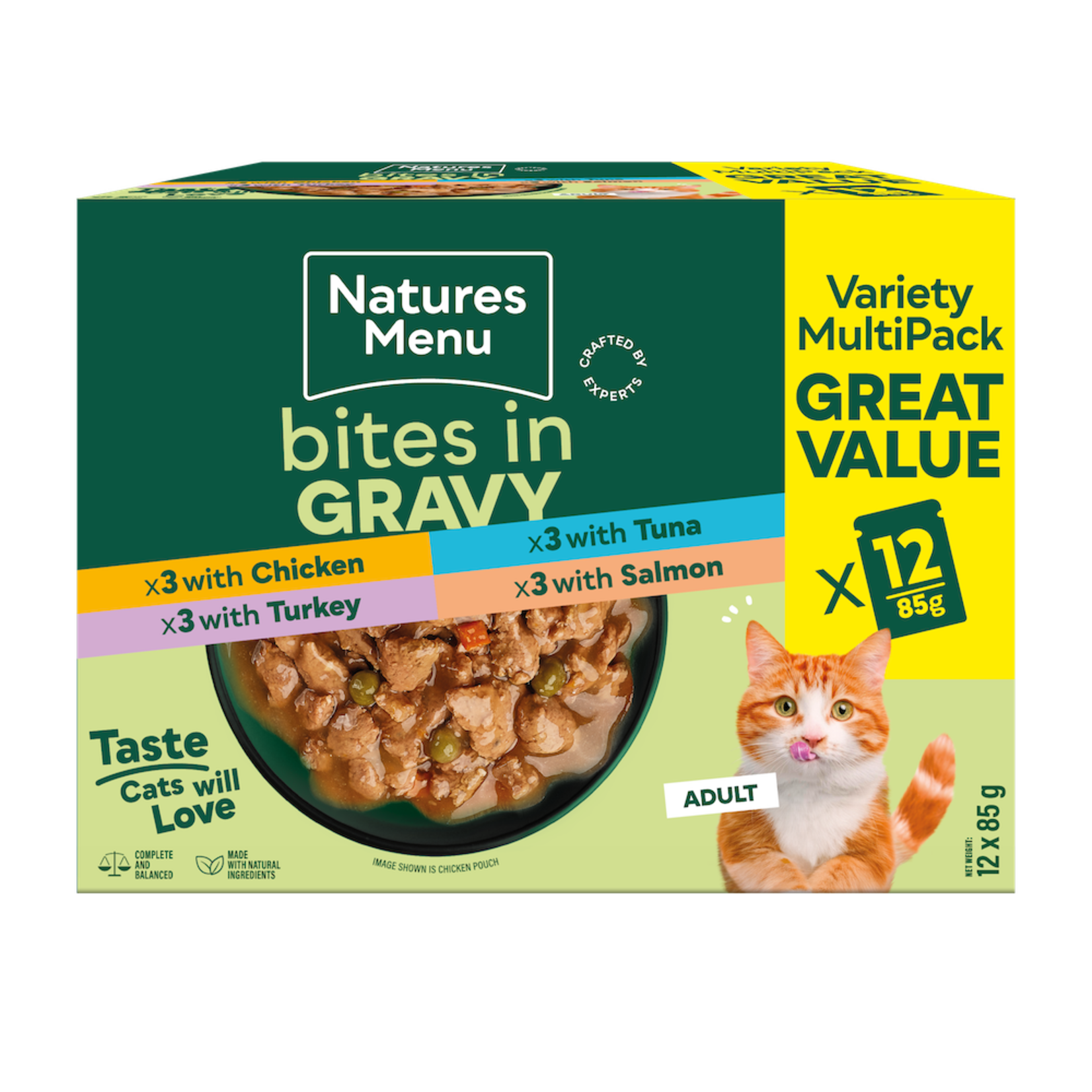 Natures Menu Bites in Gravy Cat Food Pouch Variety Multipack, 12 x 85g