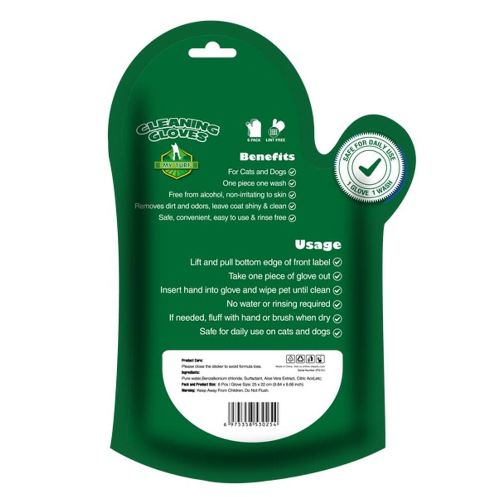 My Turf Disposable Pet Cleaning Gloves, 25x22cm 6 pack