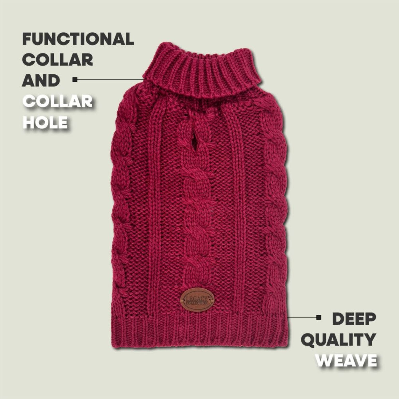 HugglePets Legacy Cable Knit Dog Jumper, Mulberry
