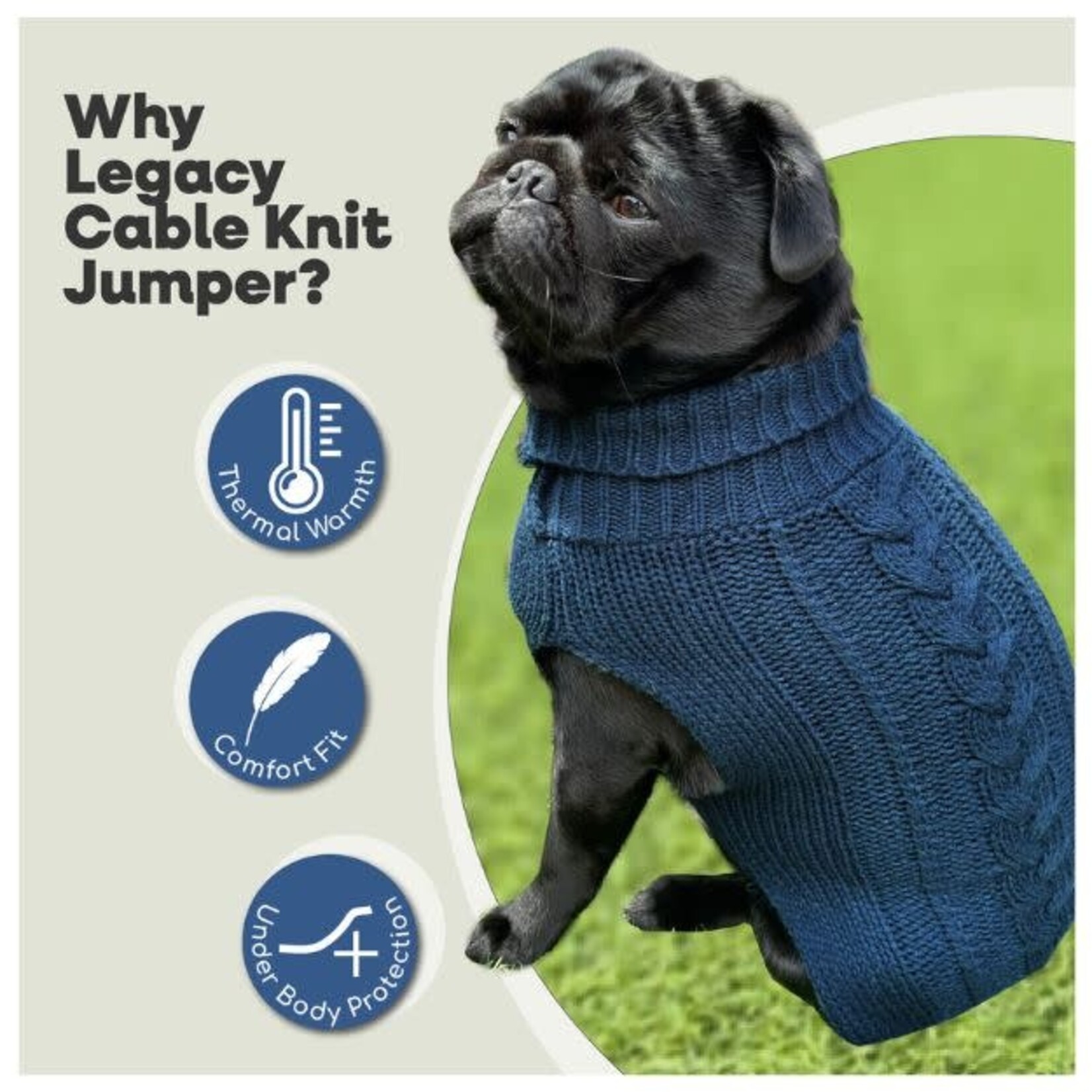 HugglePets Legacy Cable Knit Dog Jumper, Navy