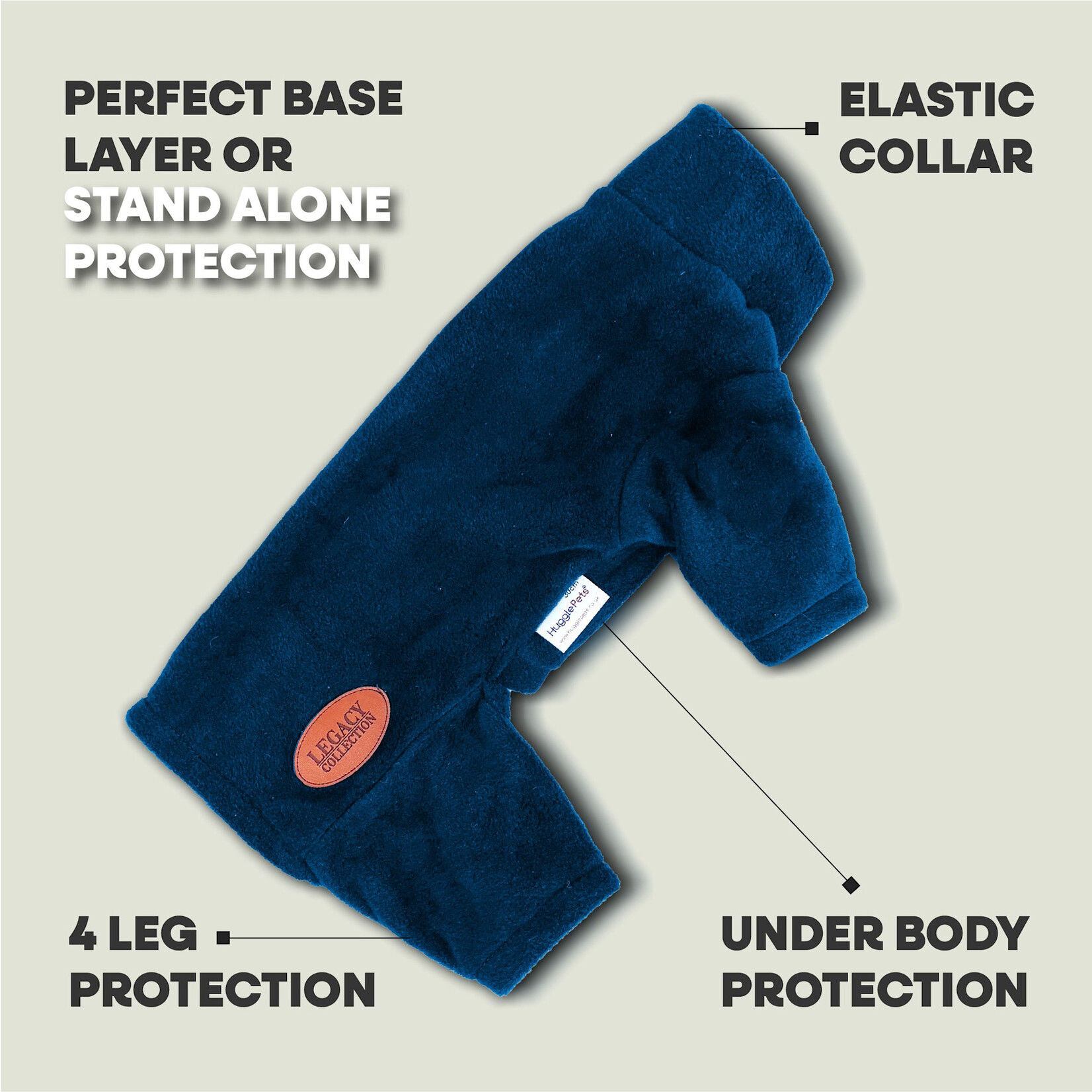 HugglePets Legacy Polar Fleece Suit Dog Jumper Suit, Navy