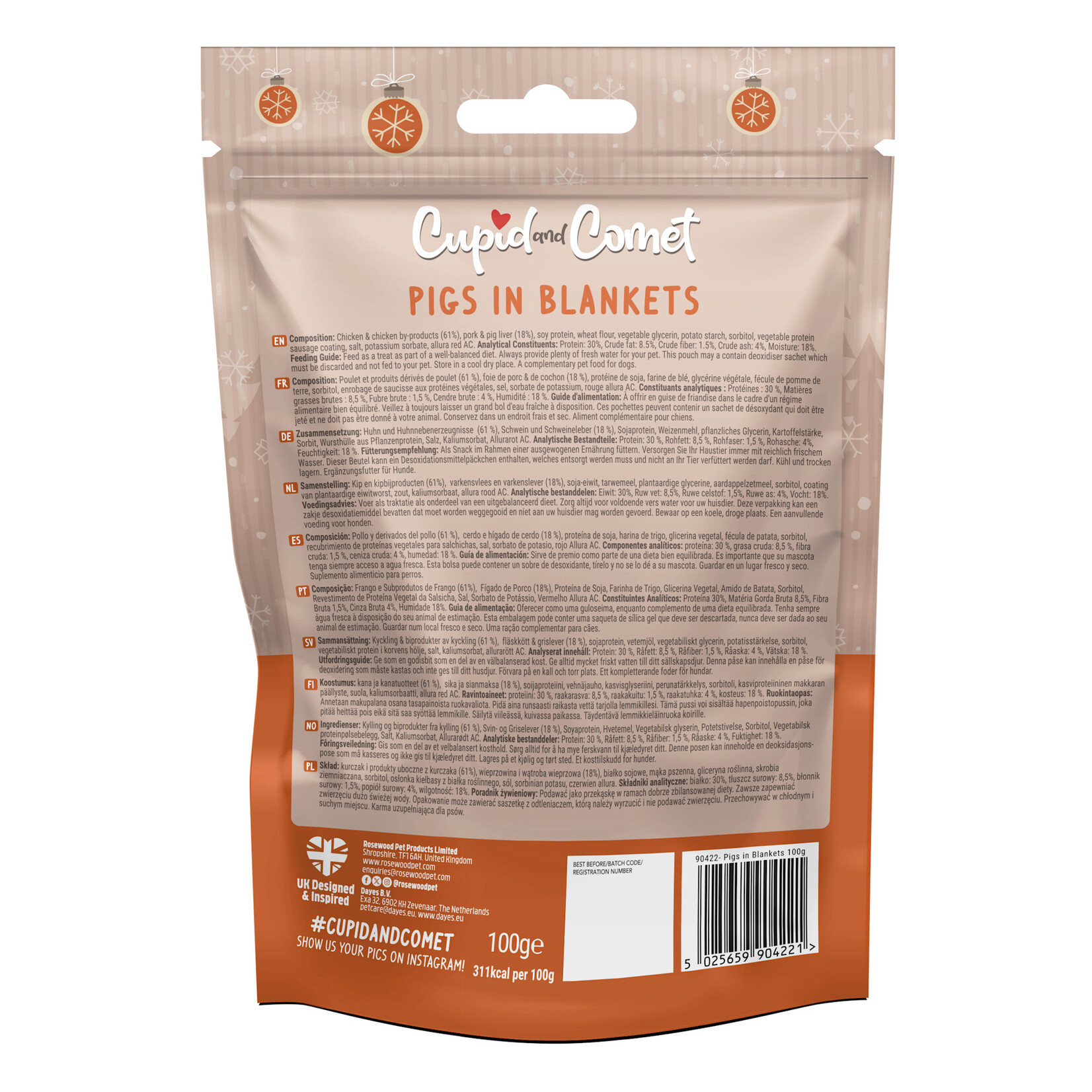Rosewood Christmas Finest Pigs in Blanket Dog Treats, 100g