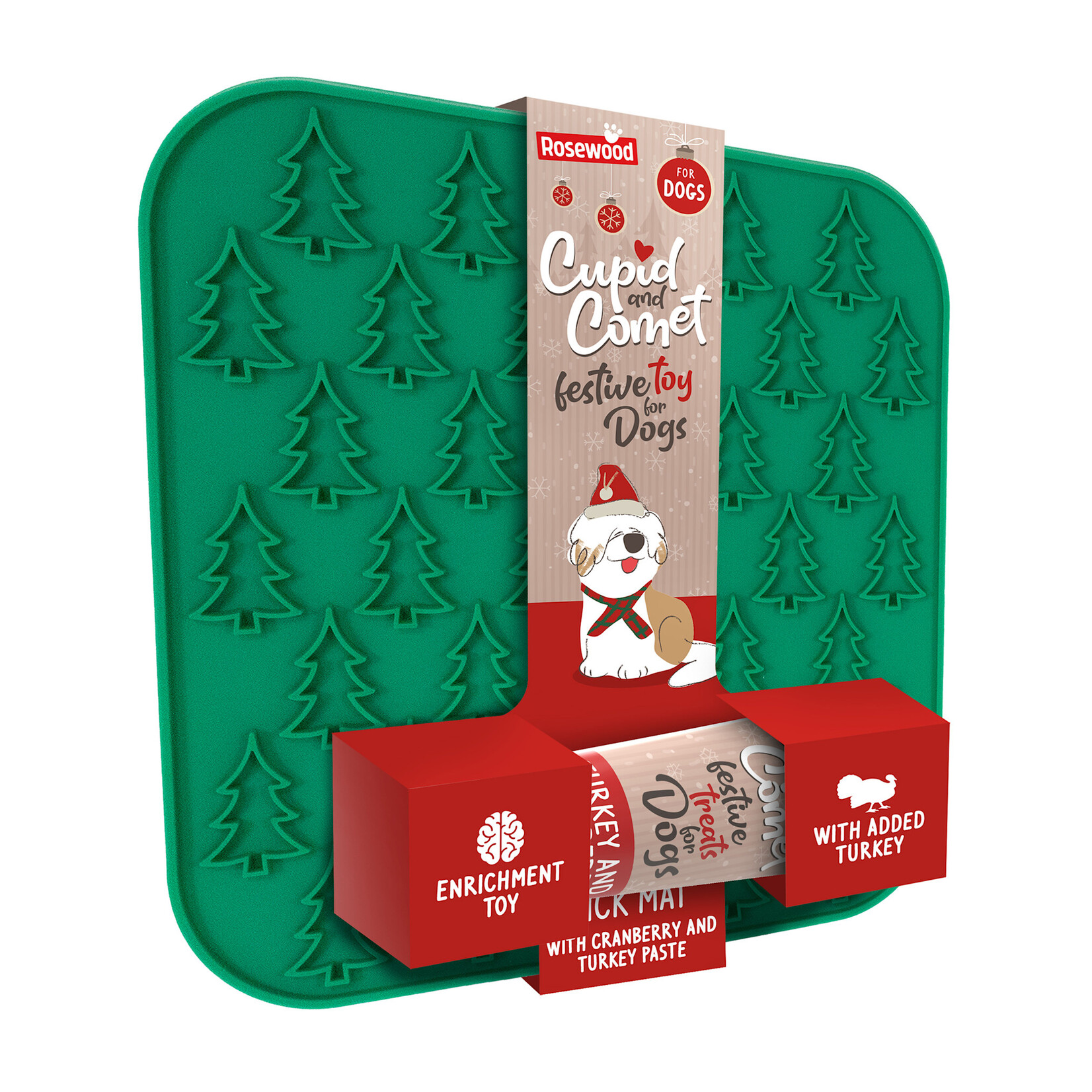 Rosewood Cupid and Comet Christmas Tree Dog Lickmat with Turkey and Cranberry Paste, 75g