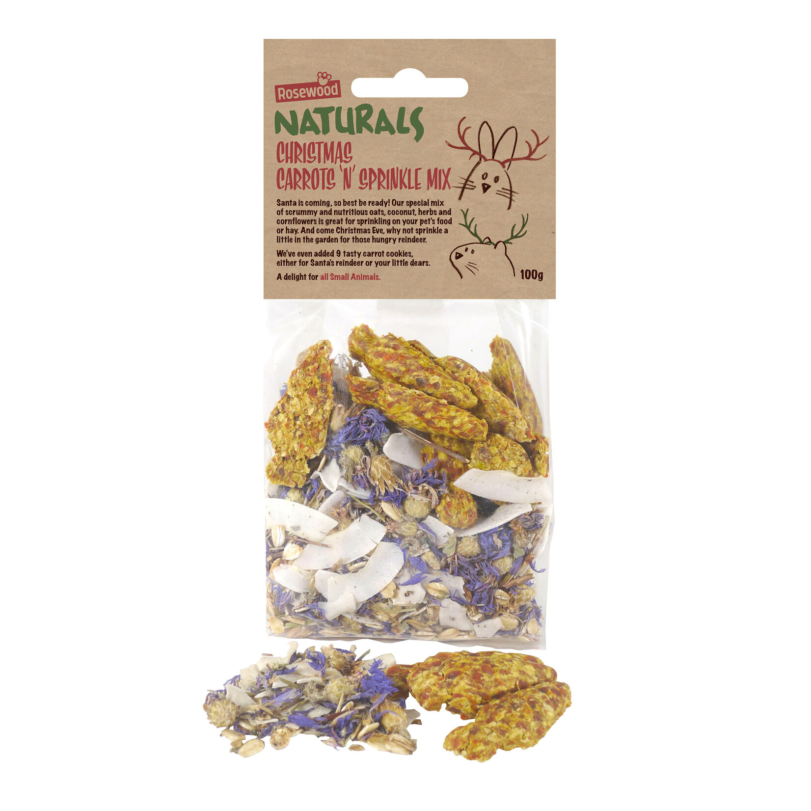 Rosewood Naturals Christmas Small Animal Carrots 'n' Sprinkle Mix, 100g