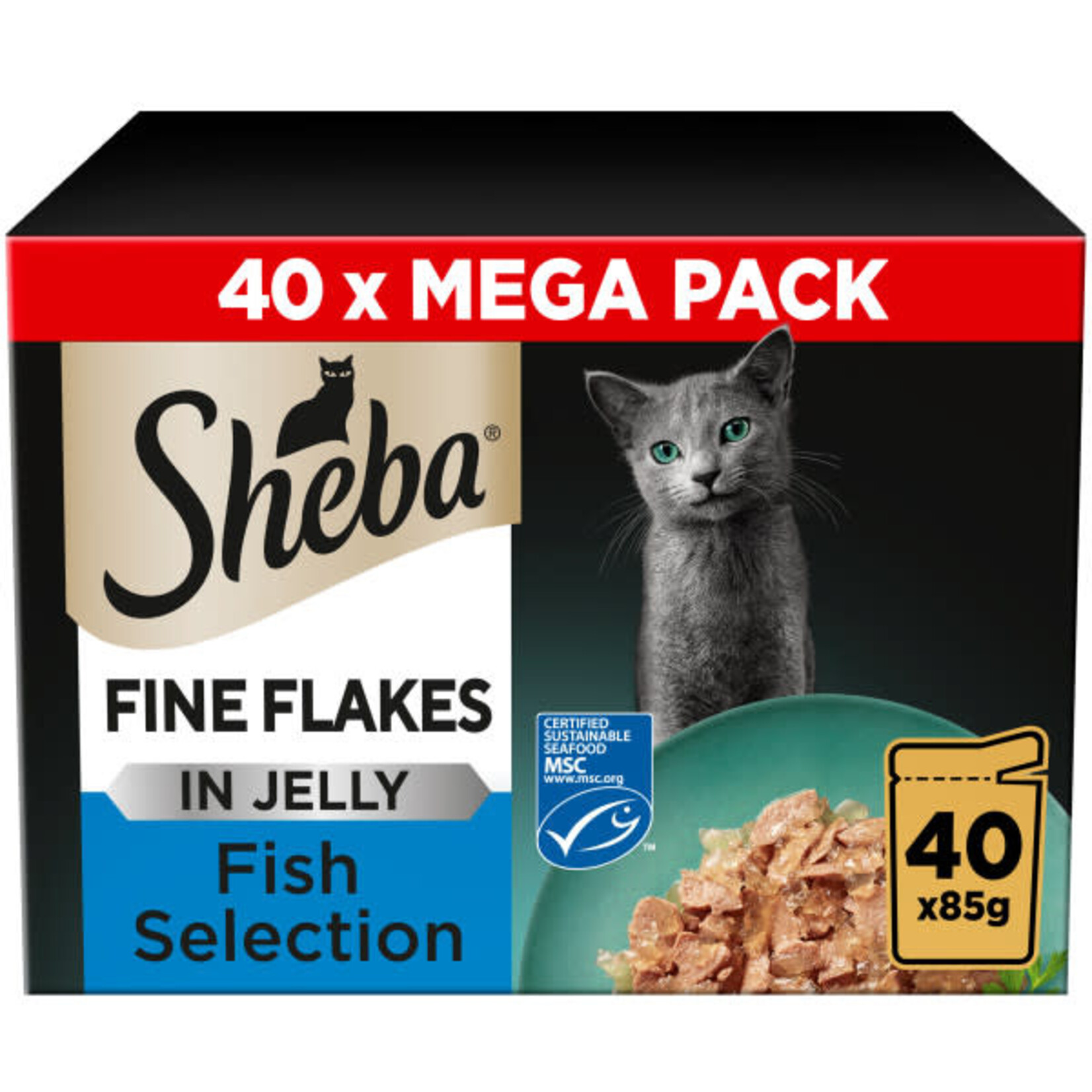 Sheba Fine Flakes Adult & Senior Cat Wet Food Fish Selection in Jelly, 40 x 85g