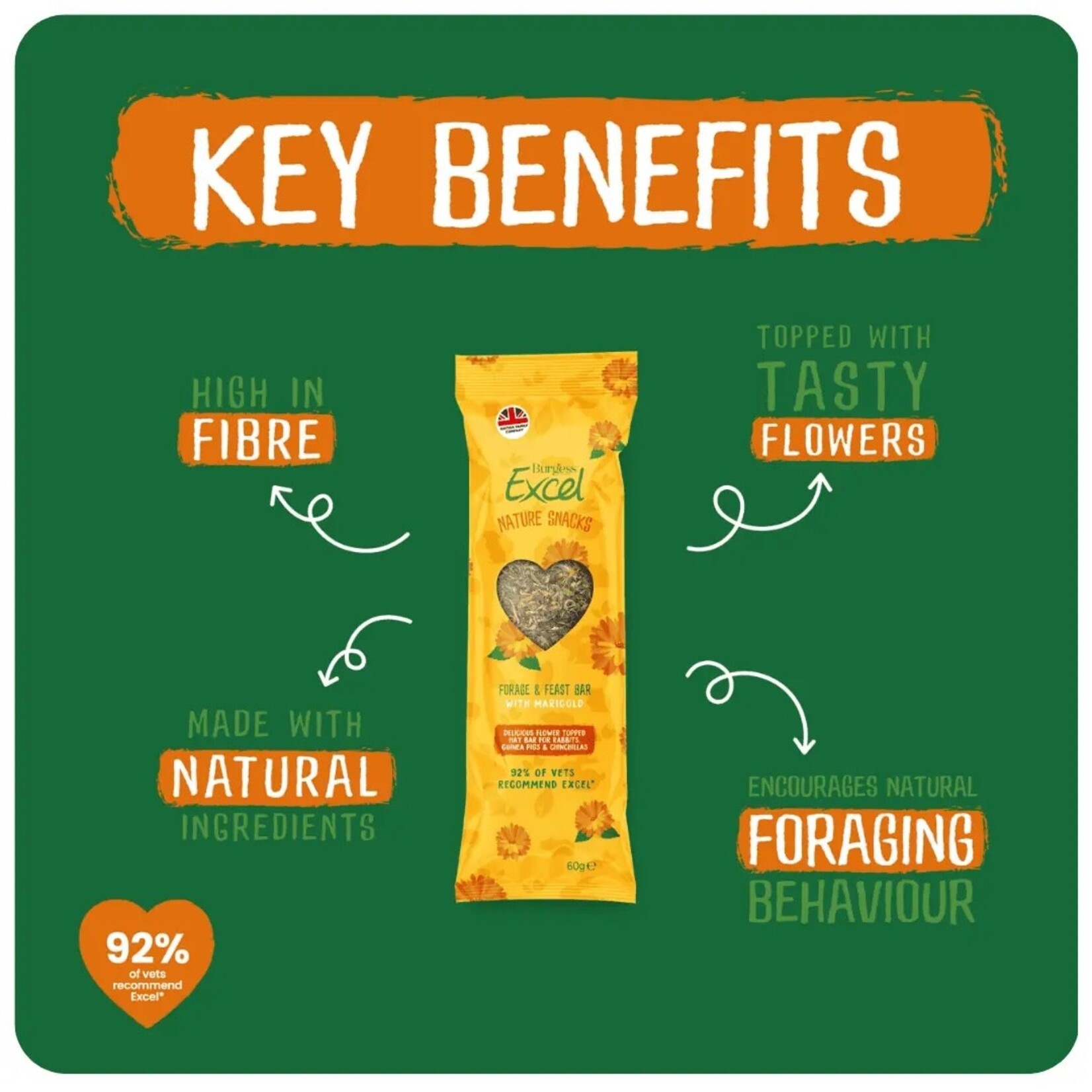 Burgess Excel Forage & Feast Hay Bar with Marigold Small Animal Treat, 60g