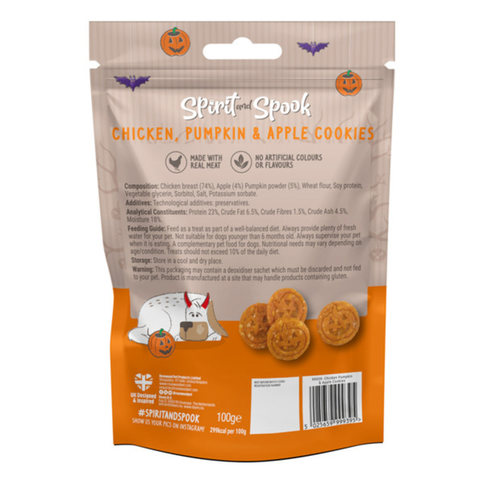 Rosewood Spirit & Spook Halloween Dog Treats Chicken, Pumpkin & Apple Cookies, 100g