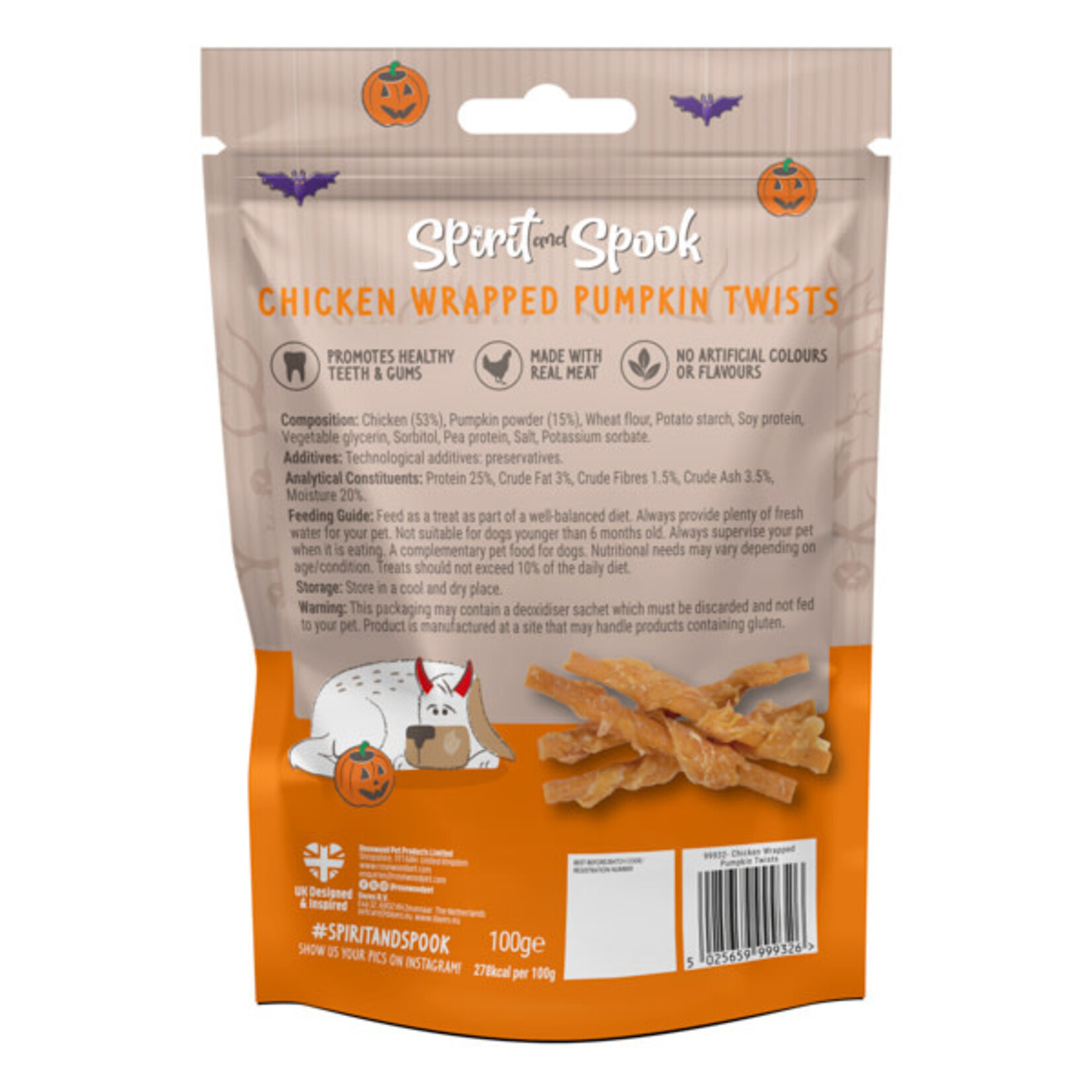 Rosewood Spirit & Spook Halloween Dog Treats Chicken Wrapped Pumpkin Twists, 100g
