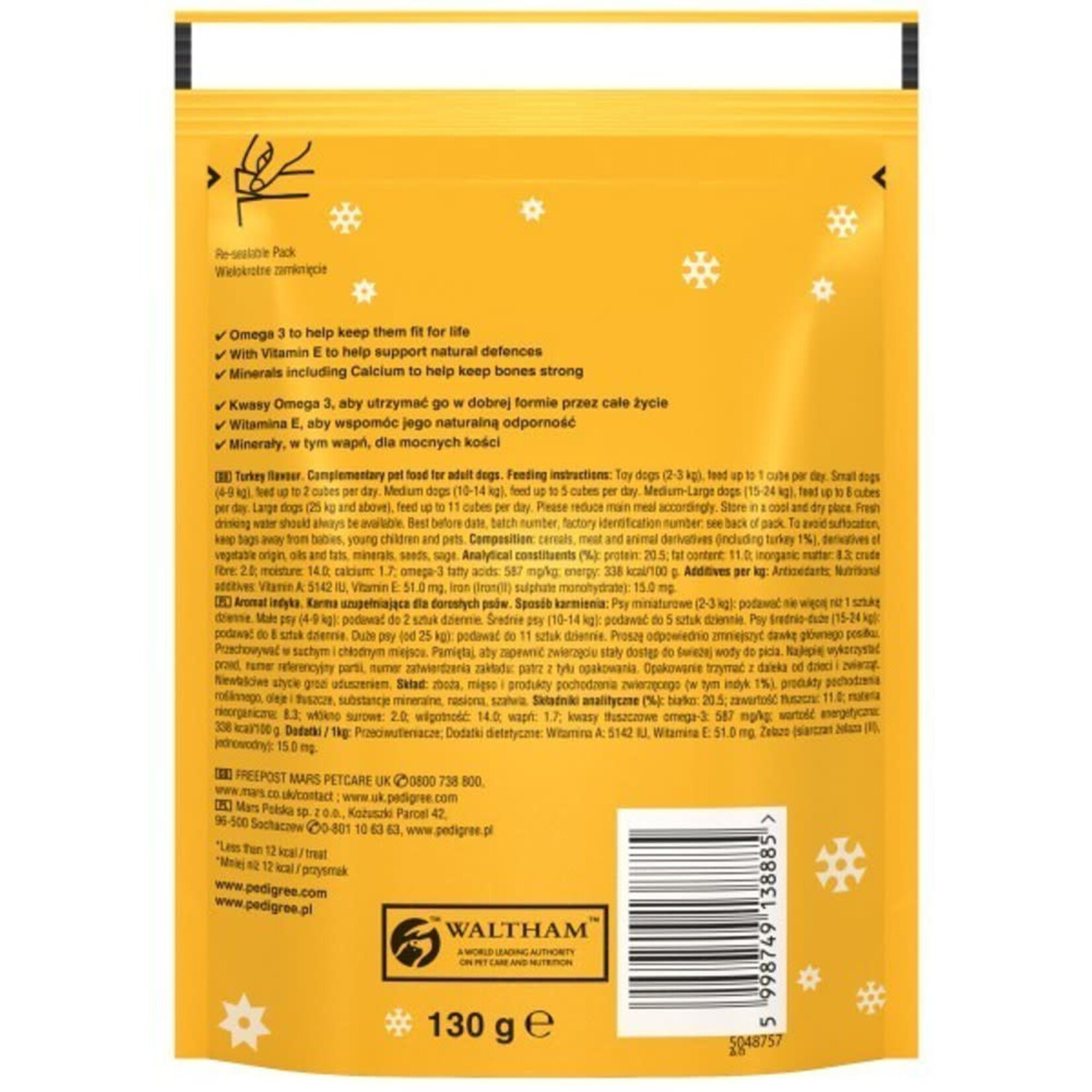 Pedigree Christmas Tasty Minis Turkey Flavour Chunks Dog Treats, 130g