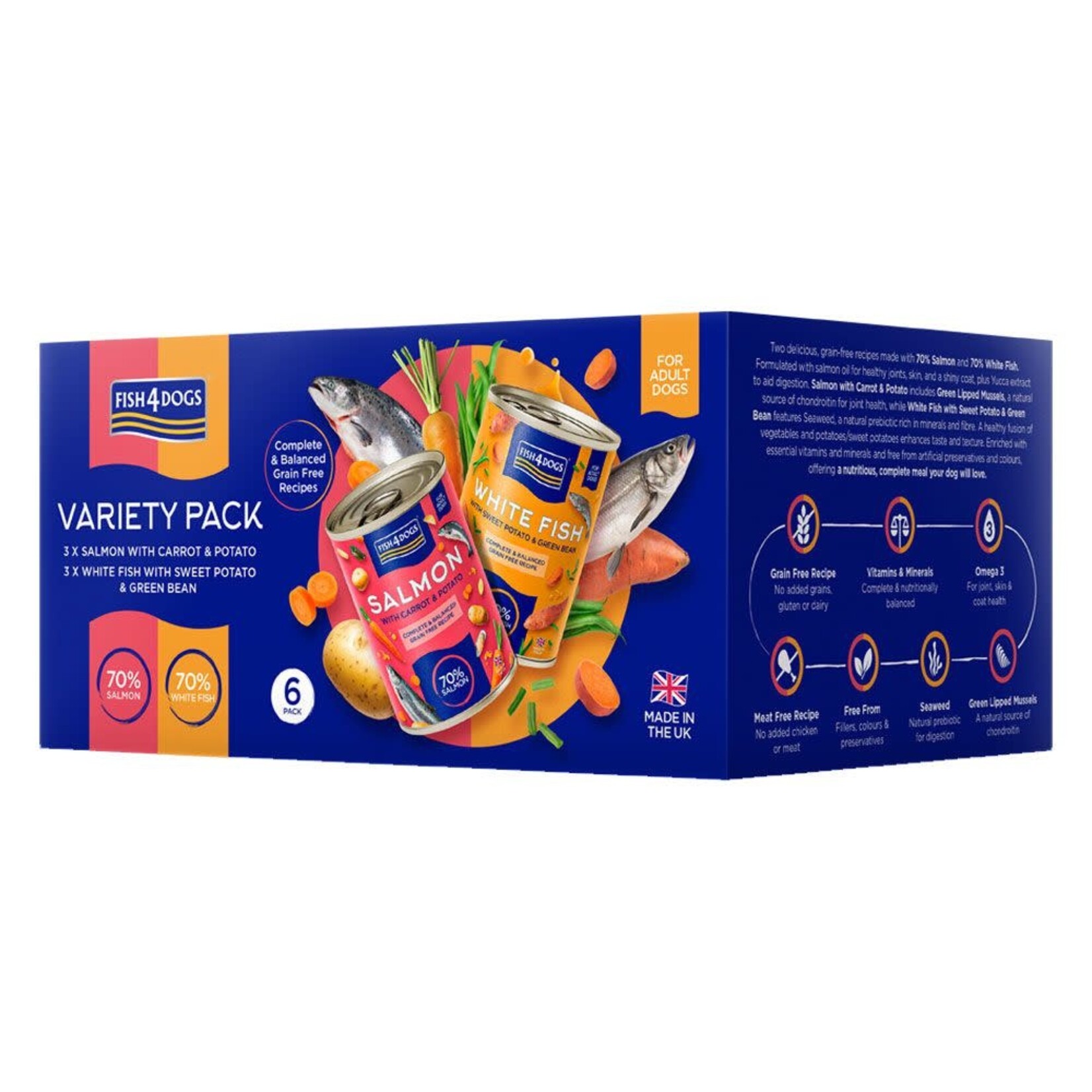 Fish4Dogs Finest Fish & Vegetables Wet Dog Food Complete Variety Pack, 6 x 395g