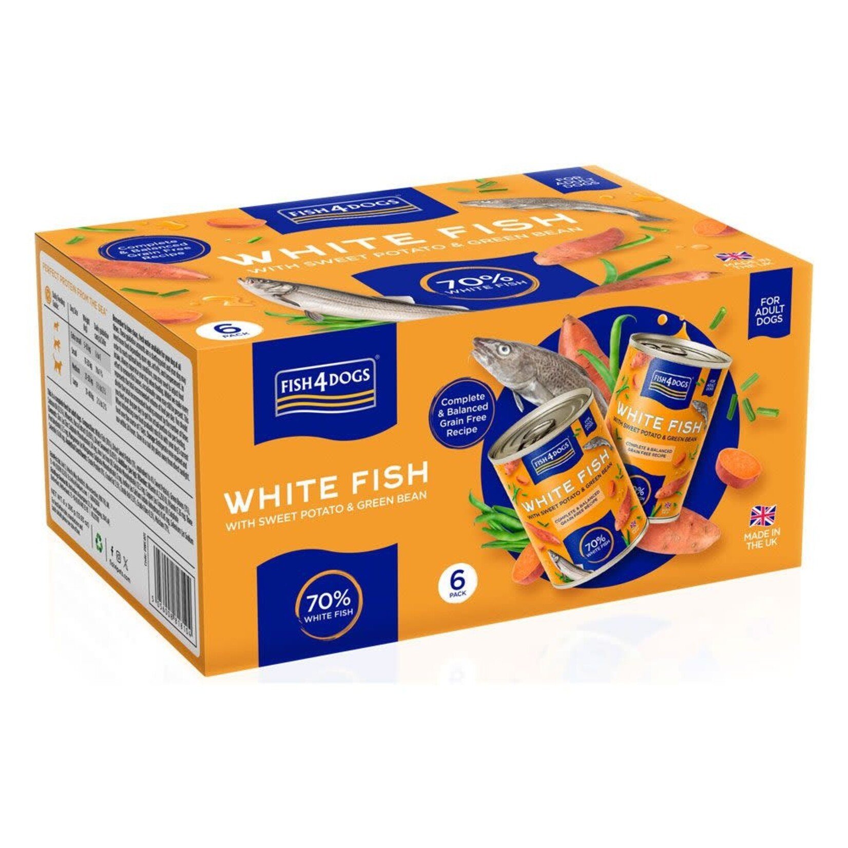 Fish4Dogs Finest White Fish with Sweet Potato & Green Beans Wet Dog Food, 6 x 395g