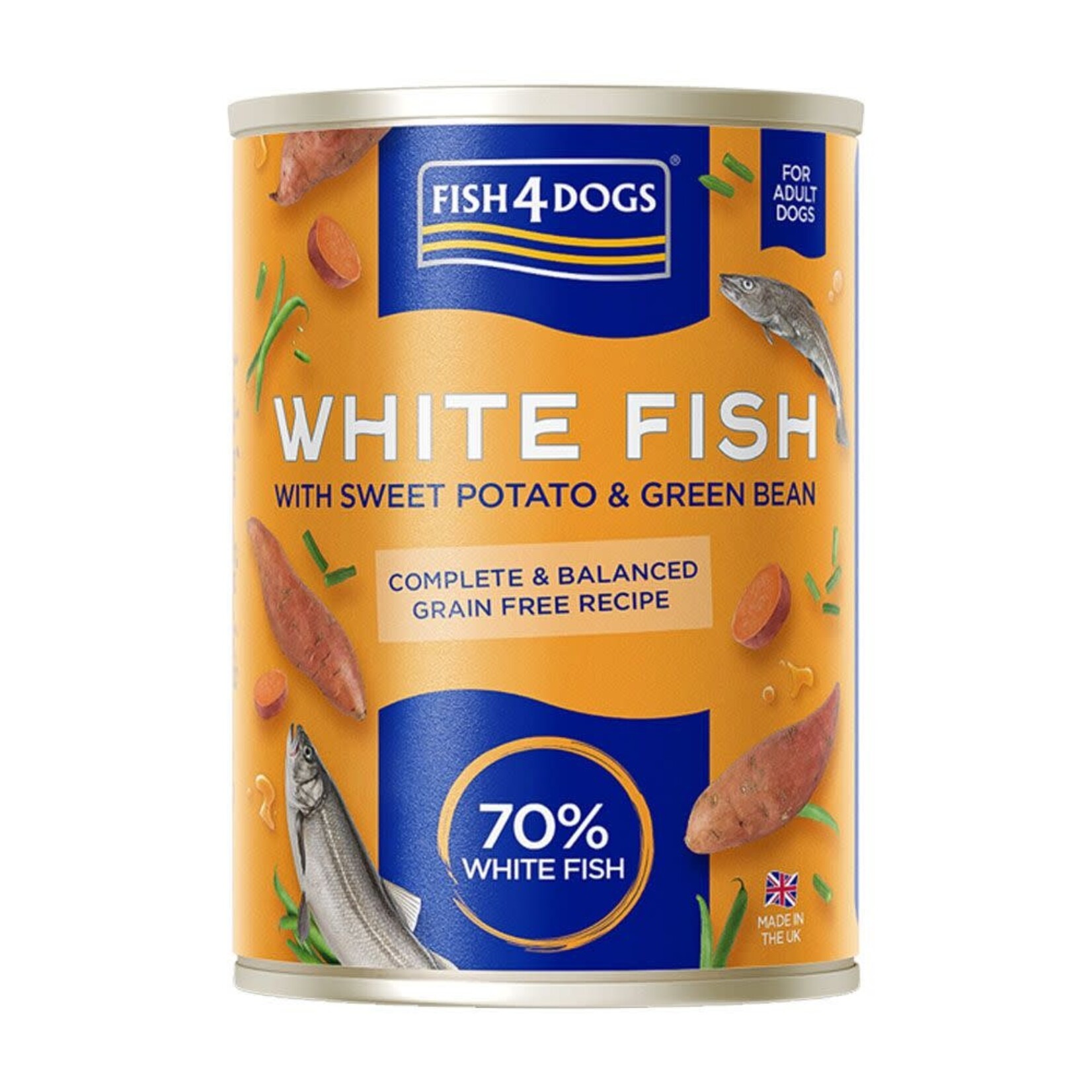 Fish4Dogs Finest White Fish with Sweet Potato & Green Beans Wet Dog Food, 6 x 395g