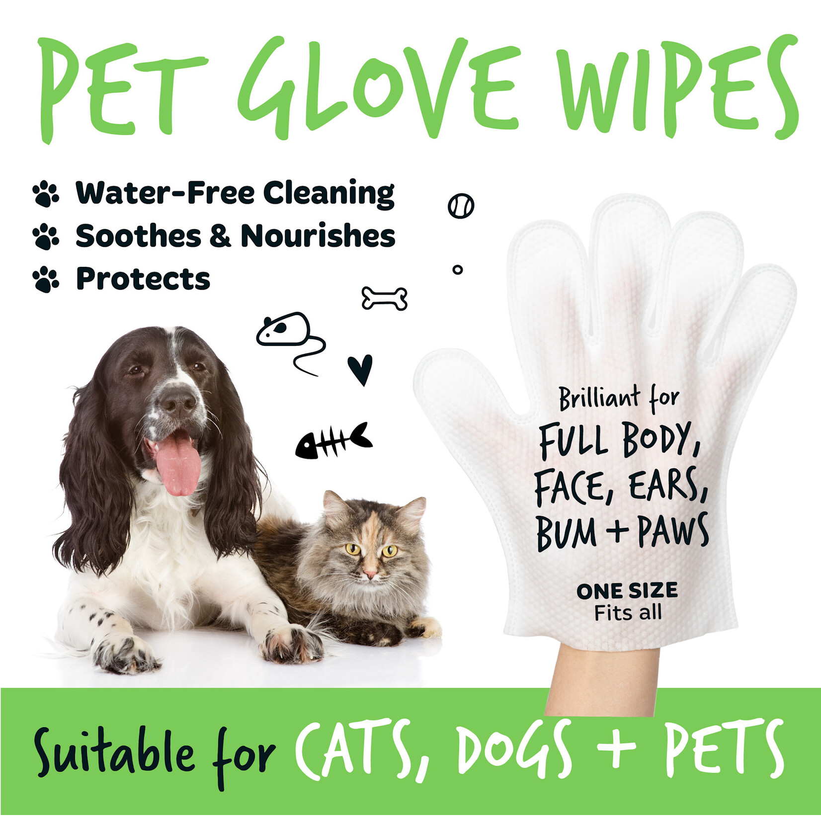 Bugalugs Fragrance Free Pet Glove Wipes for Cats & Dogs, 30 wipes