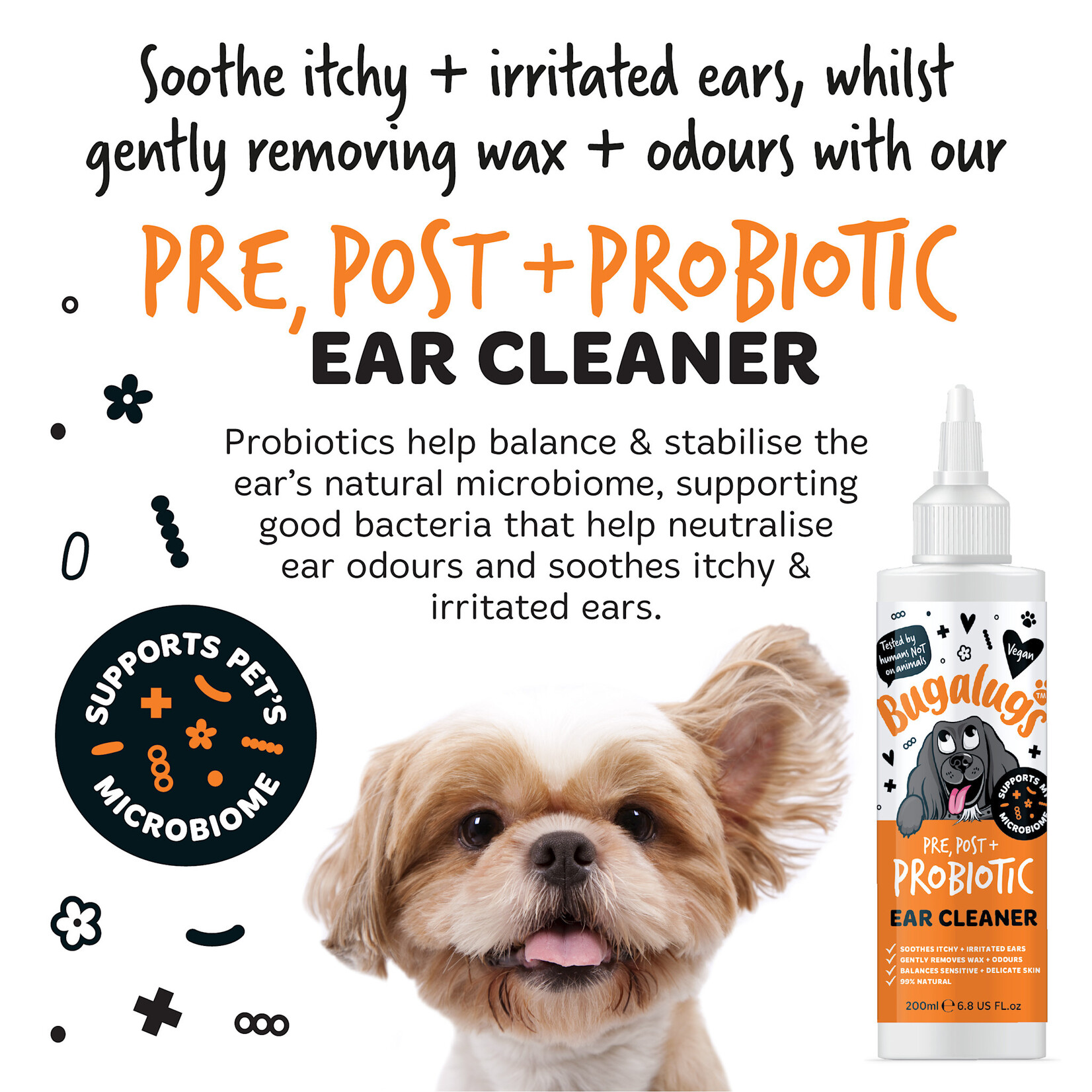 Bugalugs Pre, Post & Probiotic Ear Cleaner for Dogs, 200ml