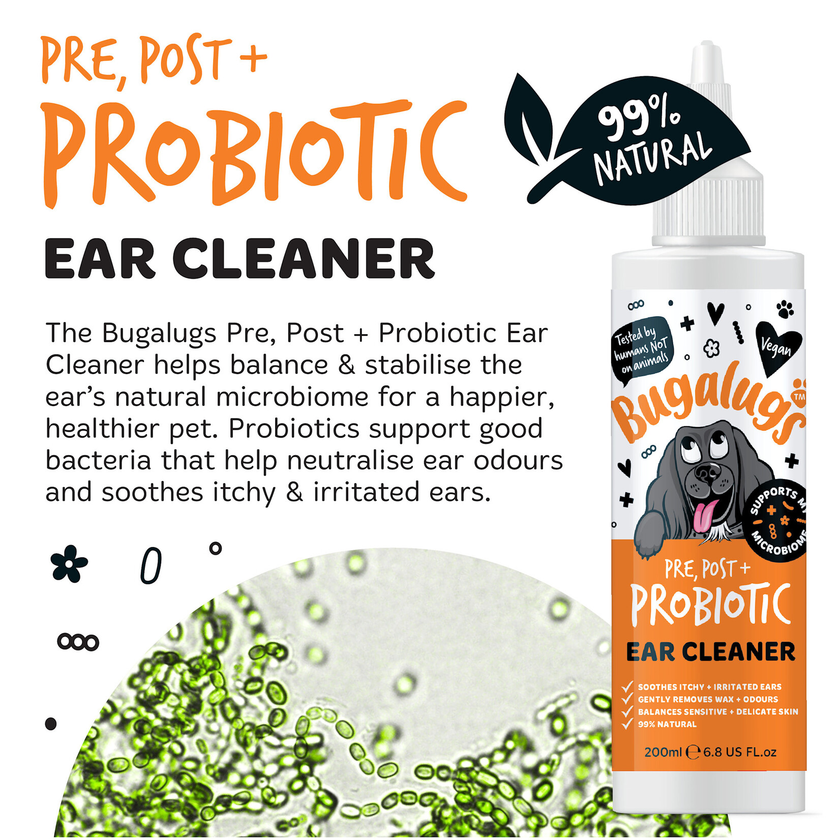 Bugalugs Pre, Post & Probiotic Ear Cleaner for Dogs, 200ml
