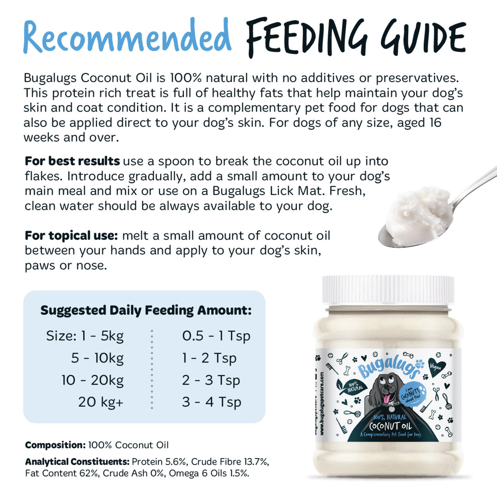 Bugalugs 100% Natural Coconut Oil Complementary Food for Dogs, 340g