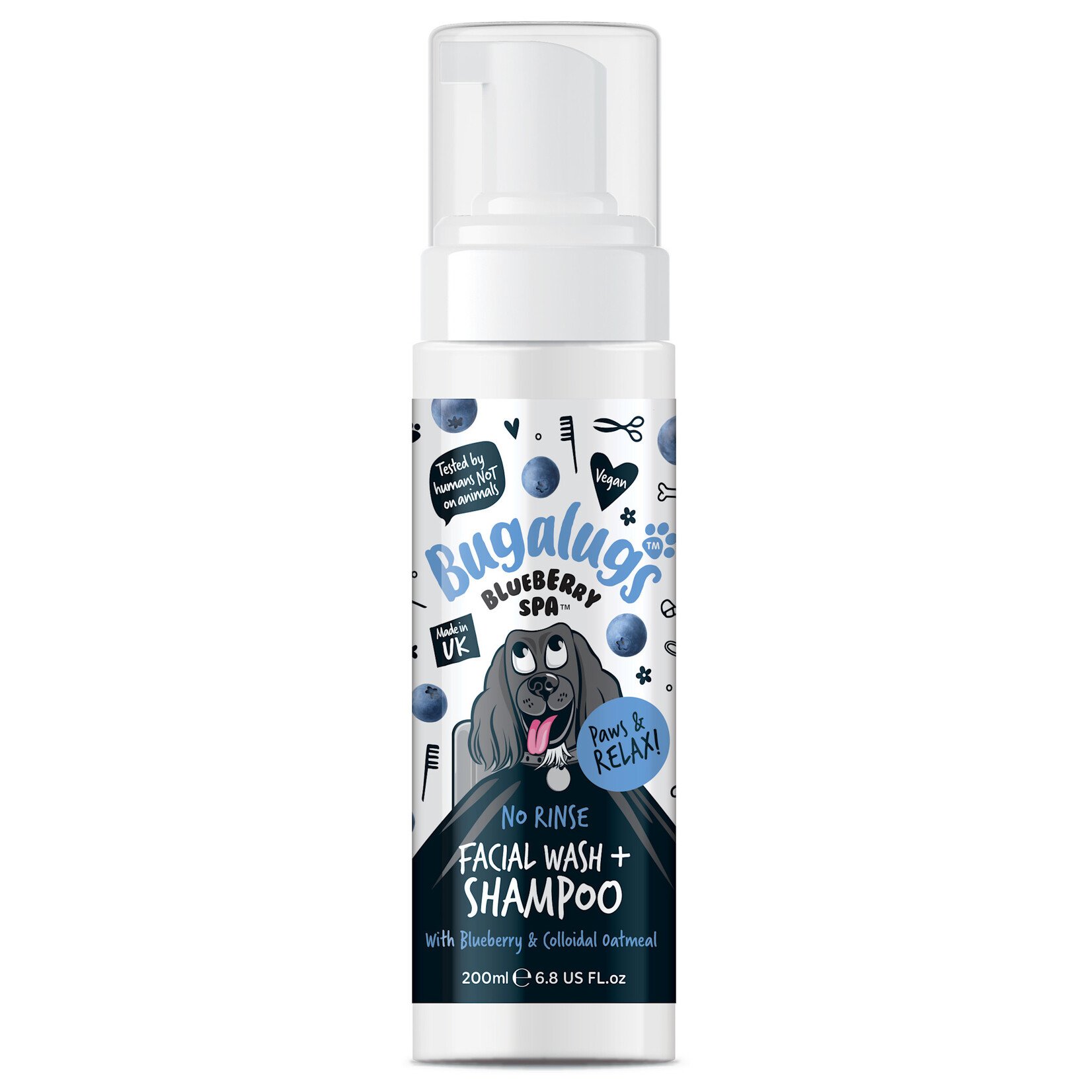Bugalugs Blueberry Spa No Rinse Facial Wash & Shampoo with Blueberry & Colloidal Oatmeal for Dogs