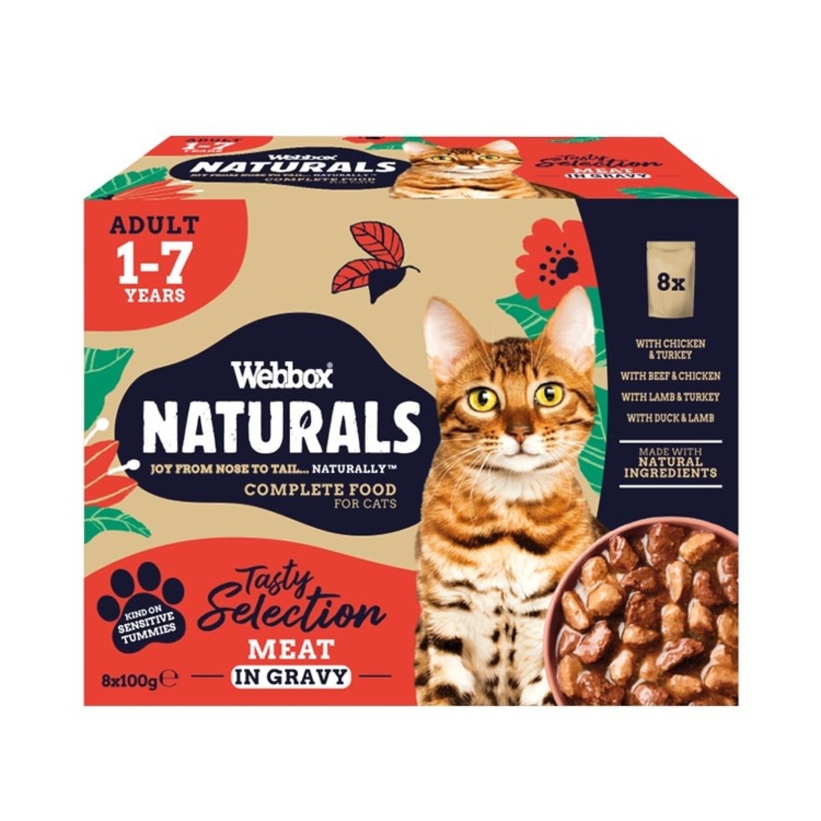 Webbox Naturals Adult Meat in Gravy Wet Cat Food, 8 x 100g