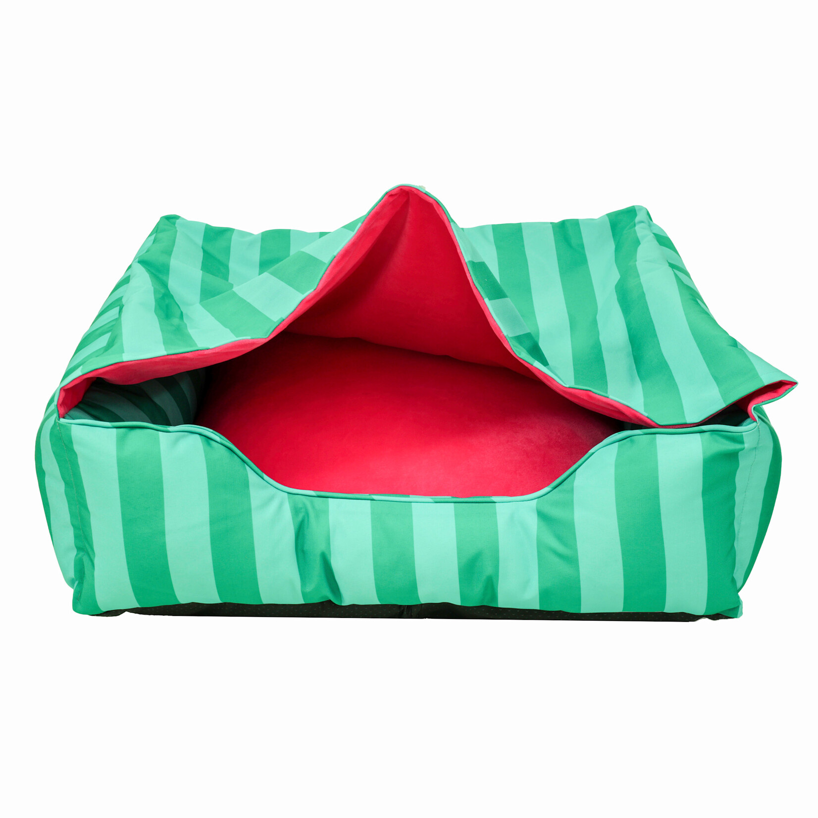 Rosewood Happy Hideout Dog Bed in Green & Pink, 70 x 70 x 20cm