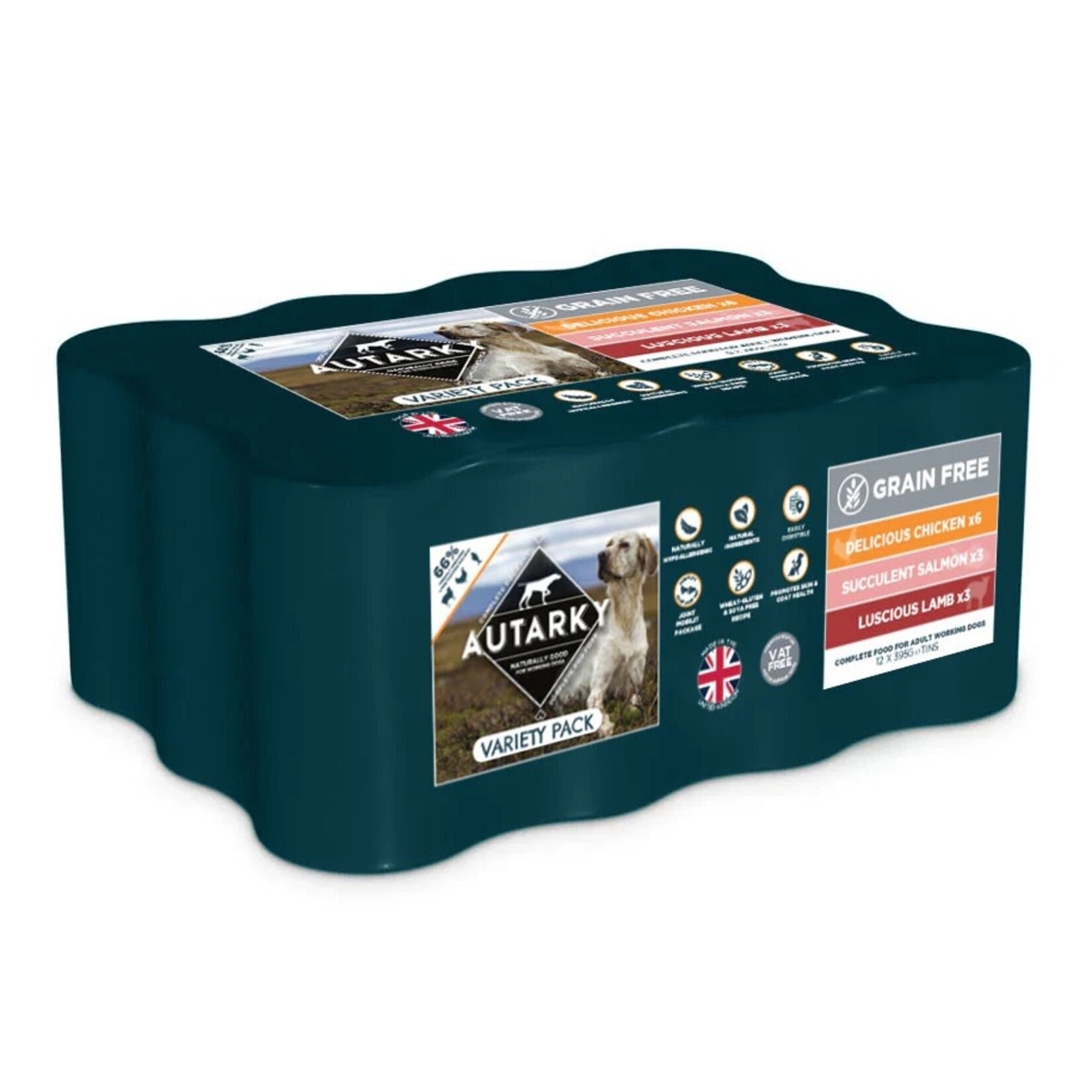 Autarky Grain Free Delicious Complete Wet Dog Food Tins Variety Pack 12x395g