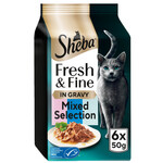 Sheba Fresh & Fine Cat Wet Food with Salmon & Tuna & Trout in Gravy, 6 x 50g