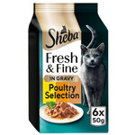 Sheba Fresh & Fine Cat Wet Food Pouches  with Chicken & Turkey & Duck in Gravy, 6 x 50g