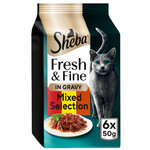 Sheba Fresh & Fine Cat Wet Food Pouches with Beef & Chicken & Lamb in Gravy, 6 x 50g
