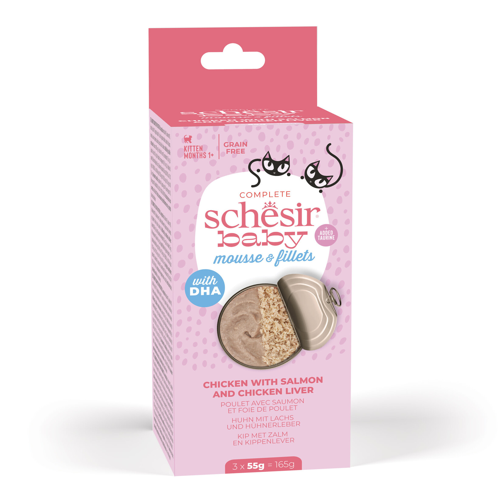 Schesir Baby Mousse & Fillets Complete Grain Free Kitten Food Can Chicken with Salmon 3 x 55g