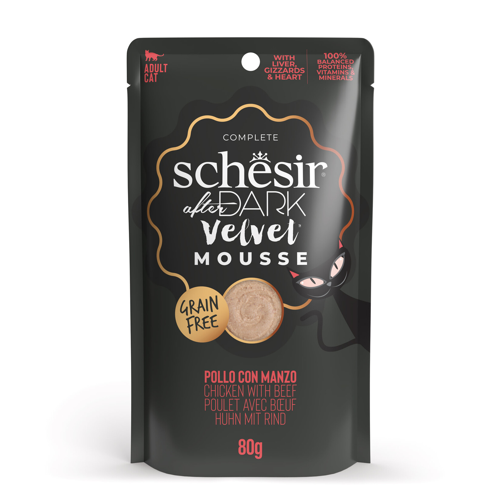 Schesir After Dark Velvet Mousse Complete Grain Free Adult Cat Food Pouch 80g