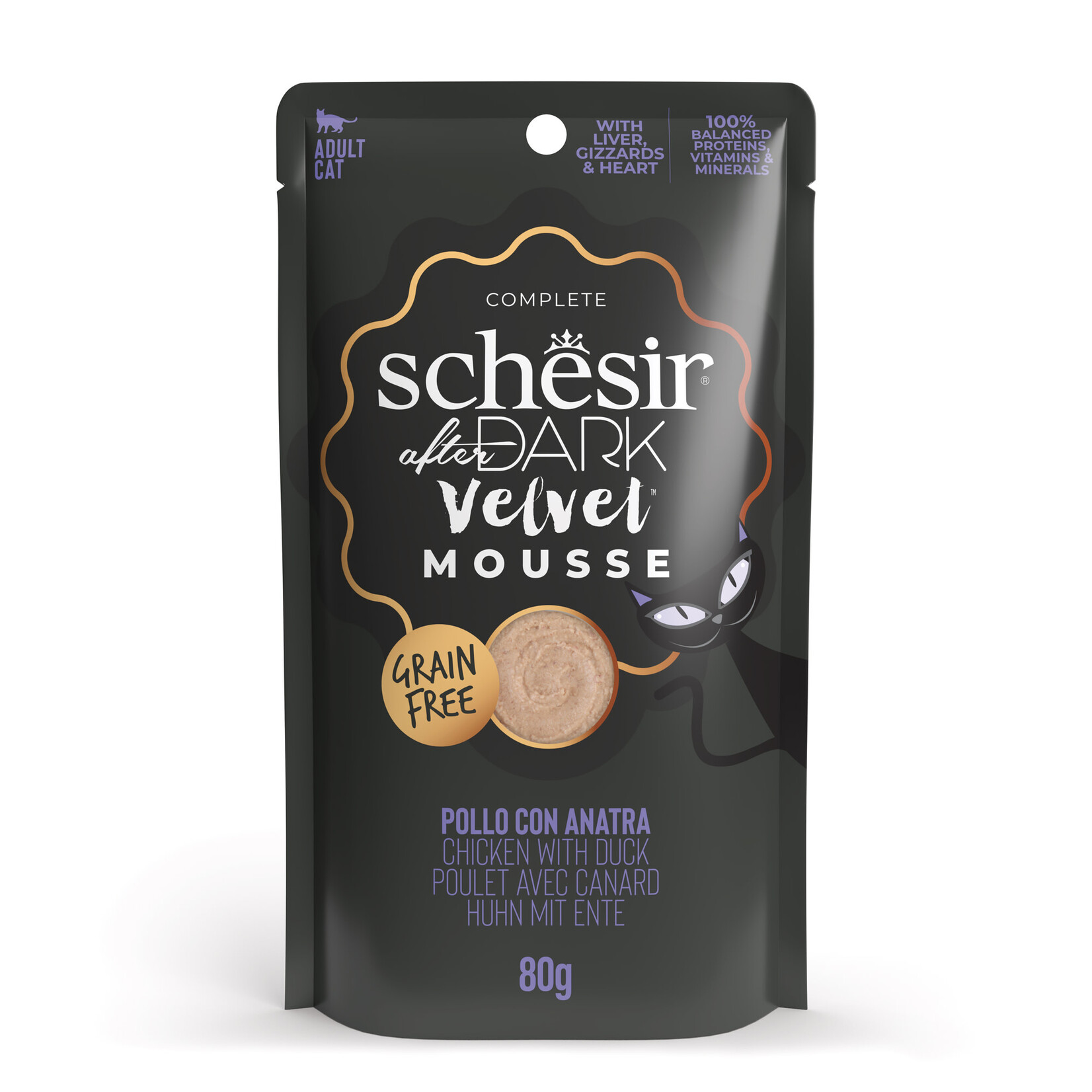 Schesir After Dark Velvet Mousse Complete Grain Free Adult Cat Food Pouch 80g
