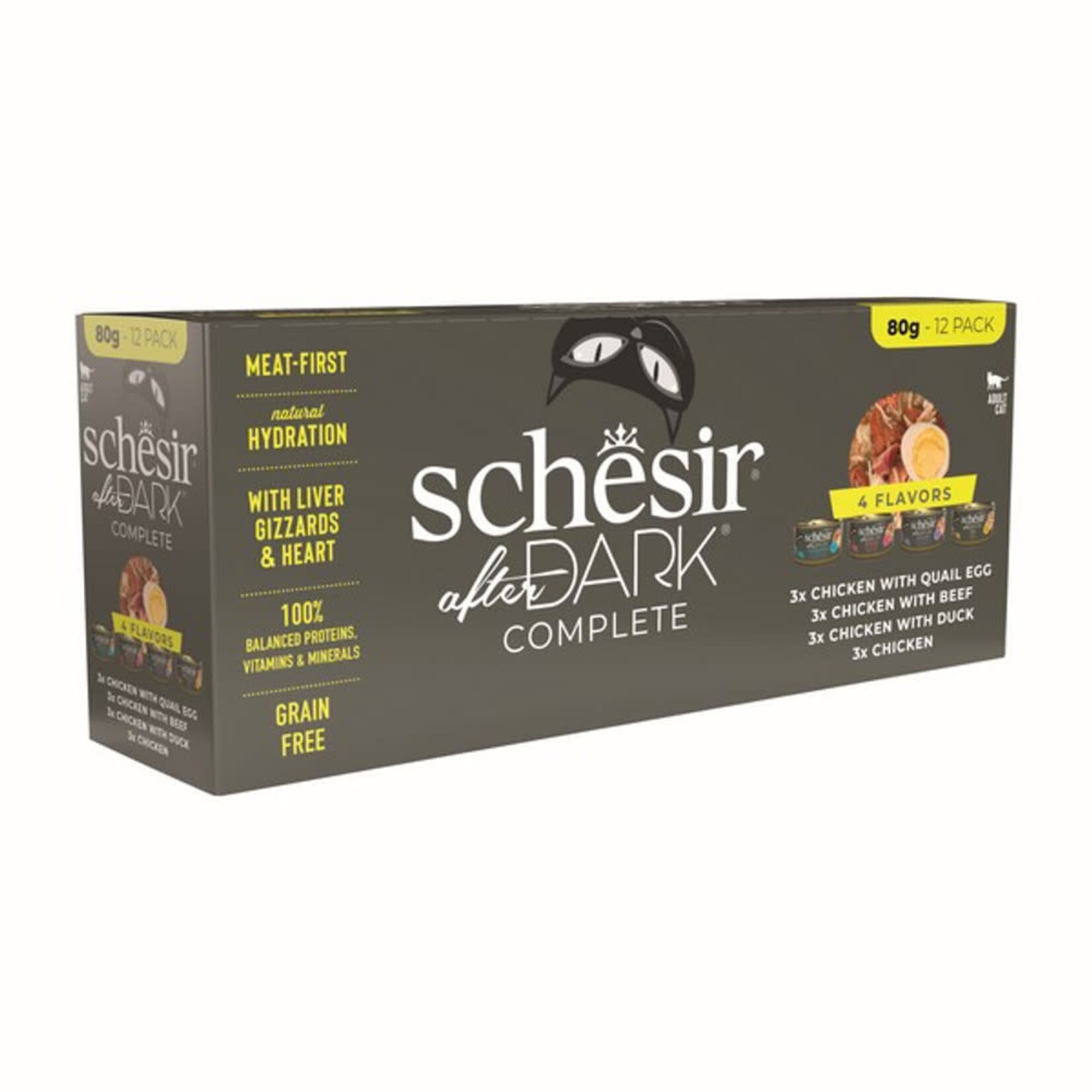 Schesir After Dark Complete Grain Free Adult Cat Food Can Variety Pack 12 x 80g