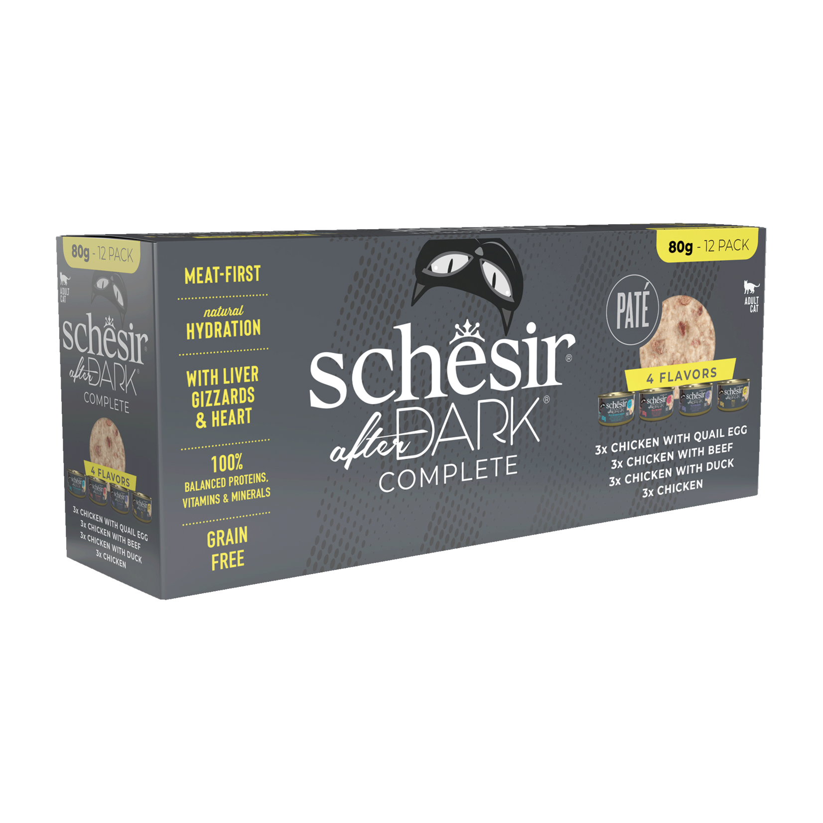 Schesir After Dark Pate Complete Grain Free Adult Cat Food Can Variety Pack 12 x 80g