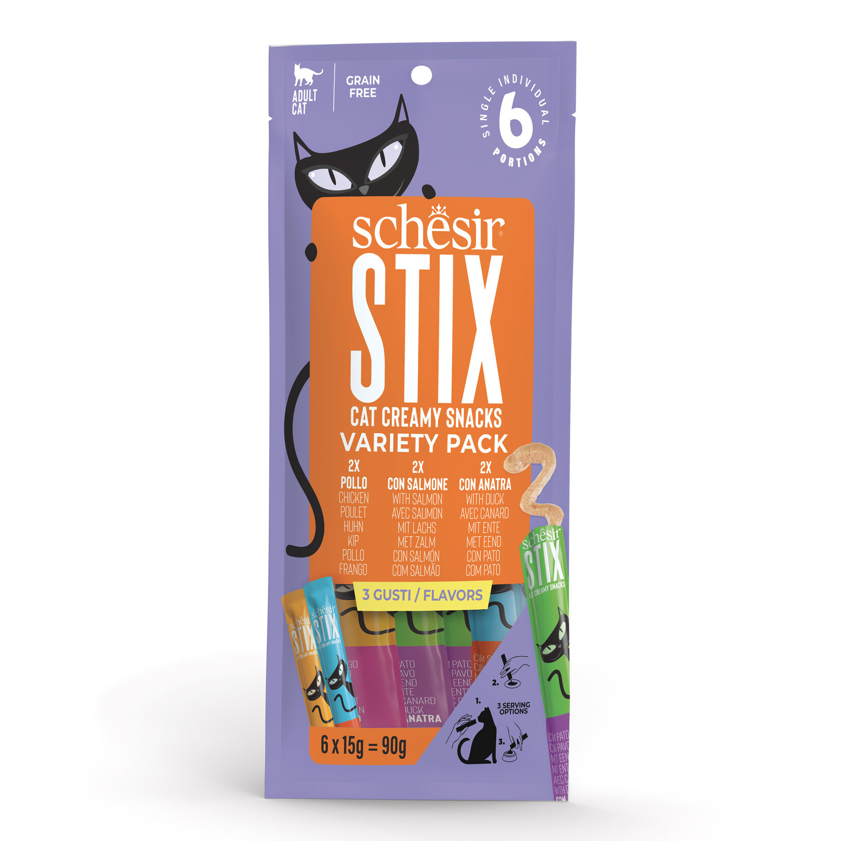Schesir Stix Adult Cat Creamy Snacks Treat Pouch 6 x 15g