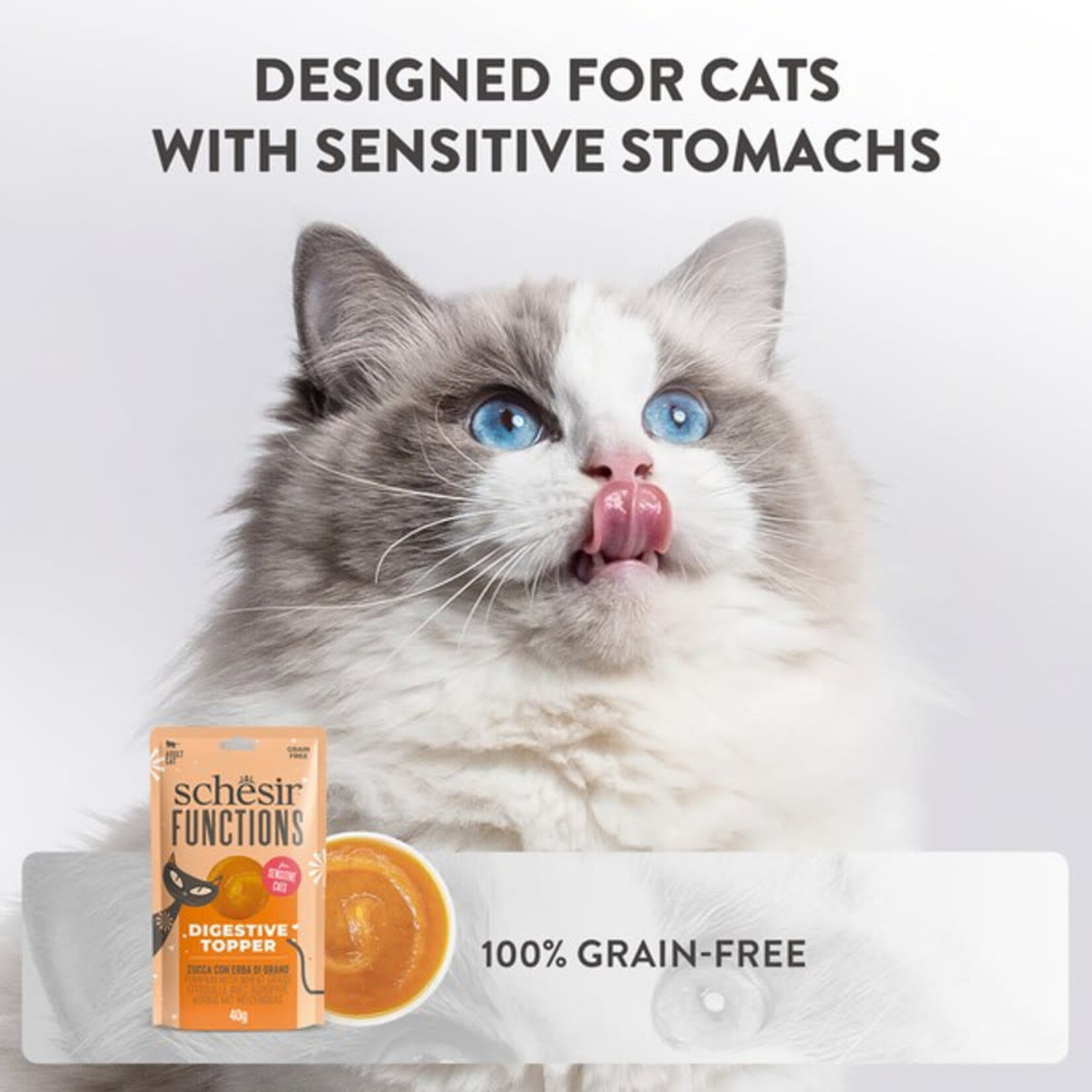Schesir Functions Digestive Topper Grain Free Adult Cat Pumpkin & Wheatgrass 40g