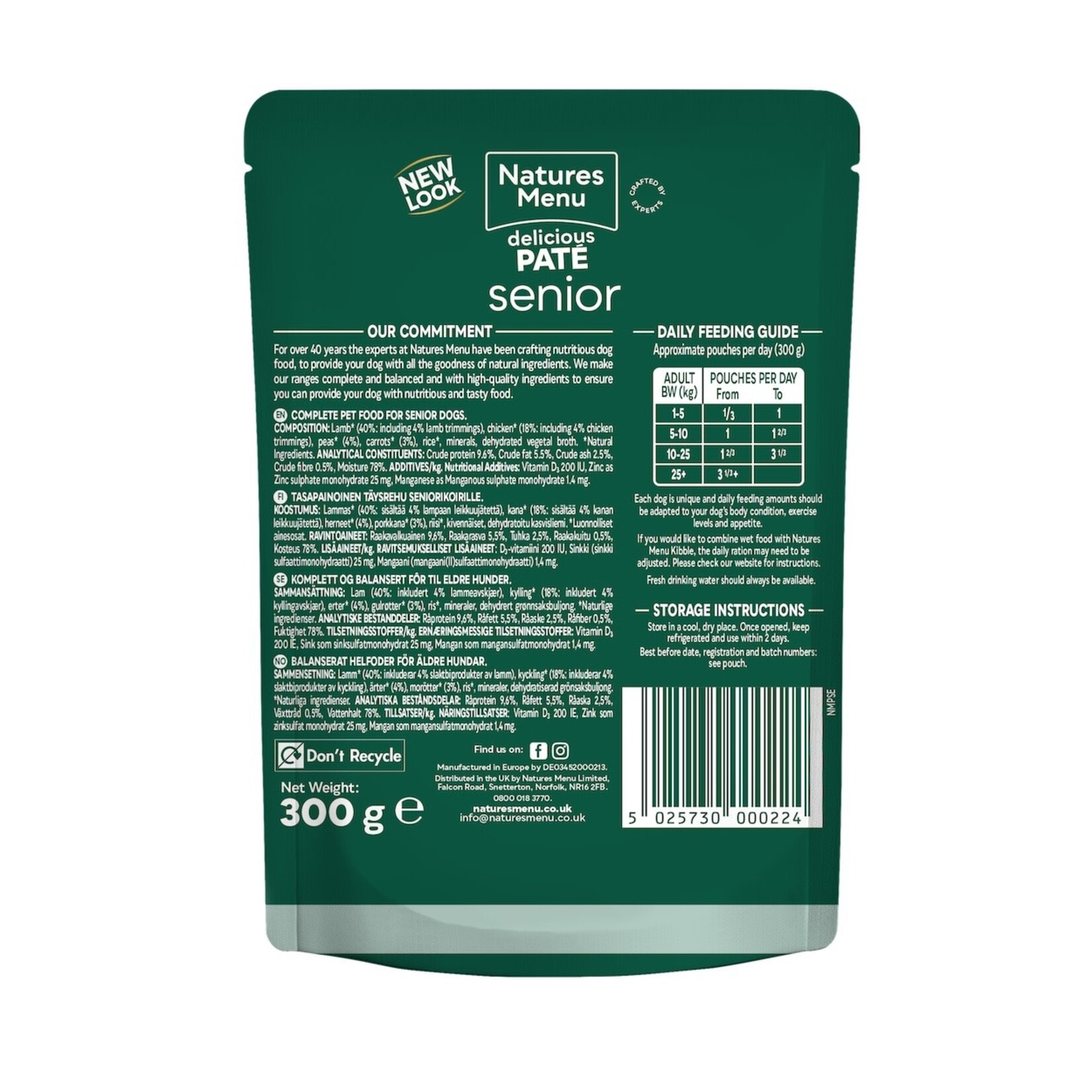 Natures Menu Senior Delicious Pate Wet Dog Food Pouch Lamb with Chicken and Vegetables, 8 x 300g